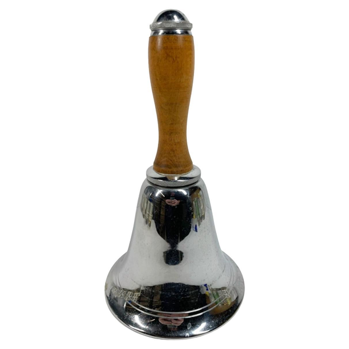 Mid 20th Century Chrome and Wood "Town Crier" Bell-Form Cocktail Shaker