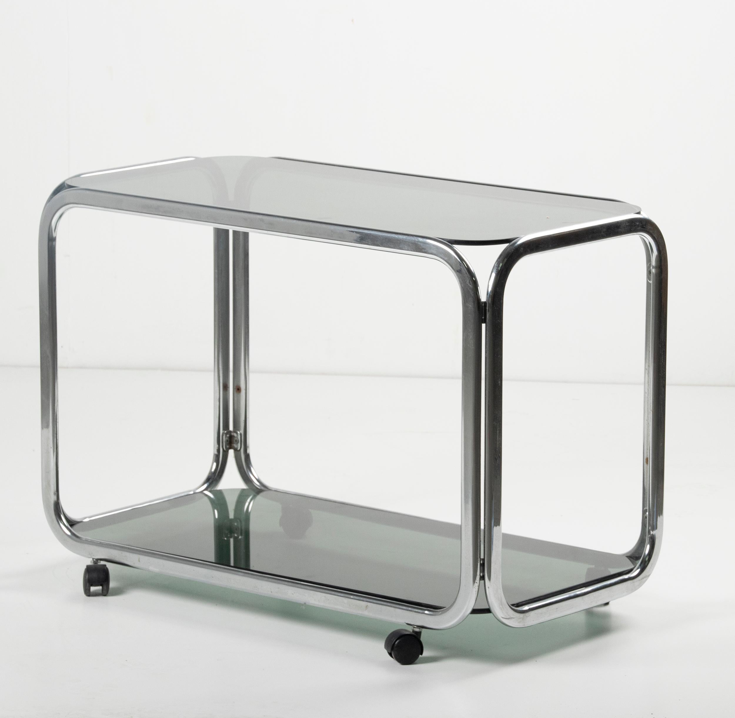 Mid-20th Century Chrome Bar Cart Smoked Glass For Sale 2