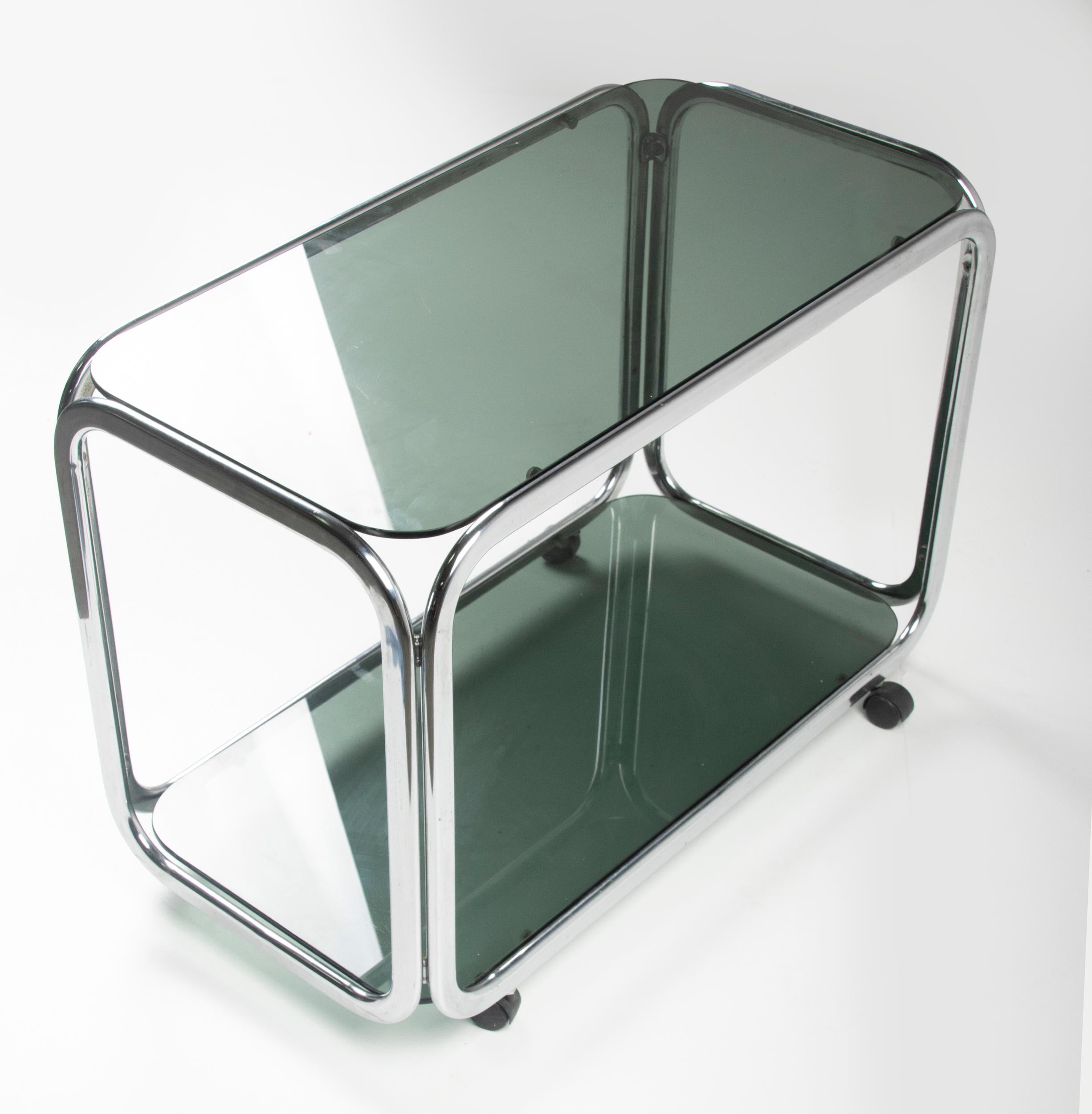 Mid-20th Century Chrome Bar Cart Smoked Glass For Sale 9