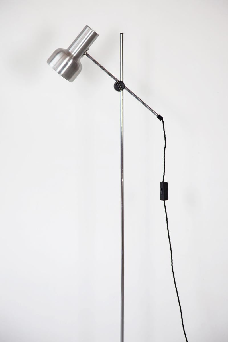 Danish angle-pose floor lamp in chrome. Newly rewired and PAT tested.