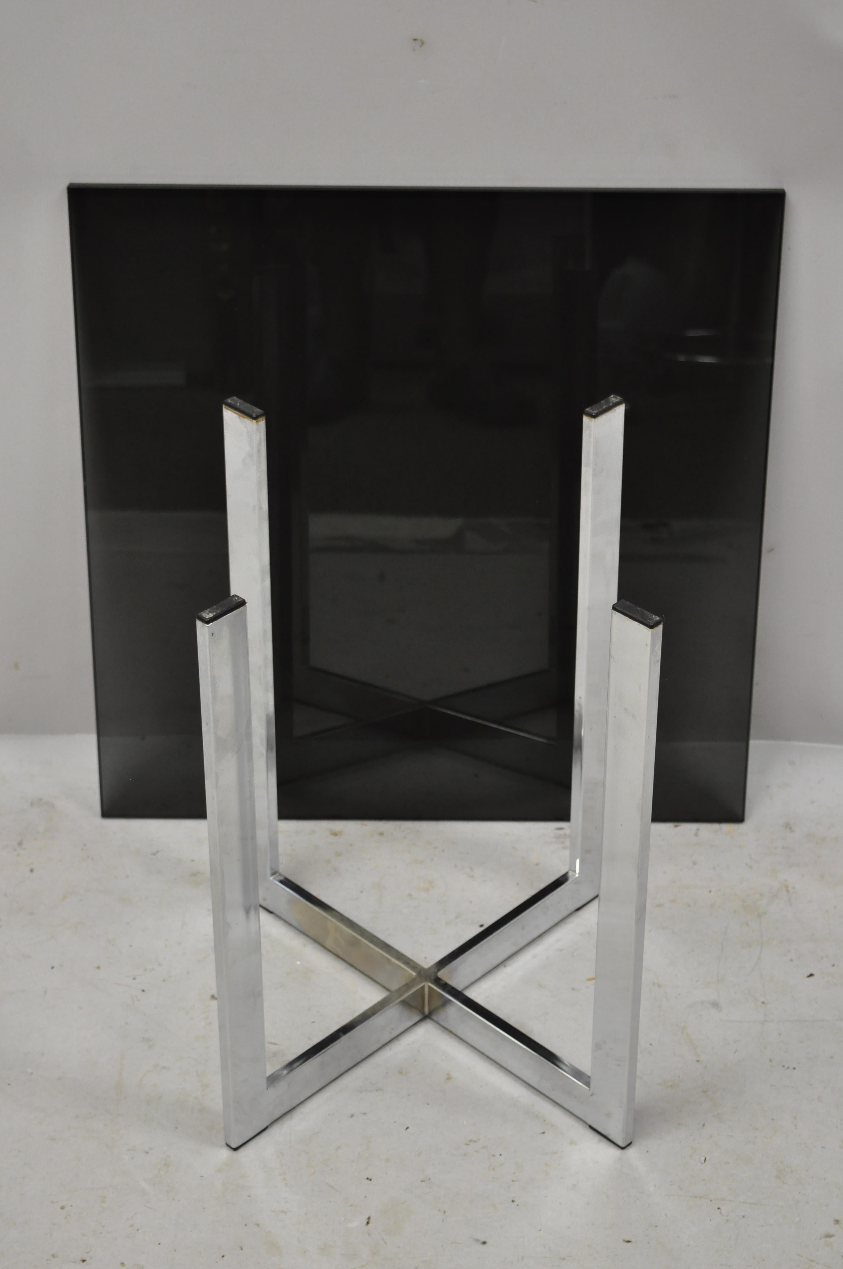 Mid-20th Century Chrome X-Frame Smoked Glass Barcelona Style Side End Table For Sale 5