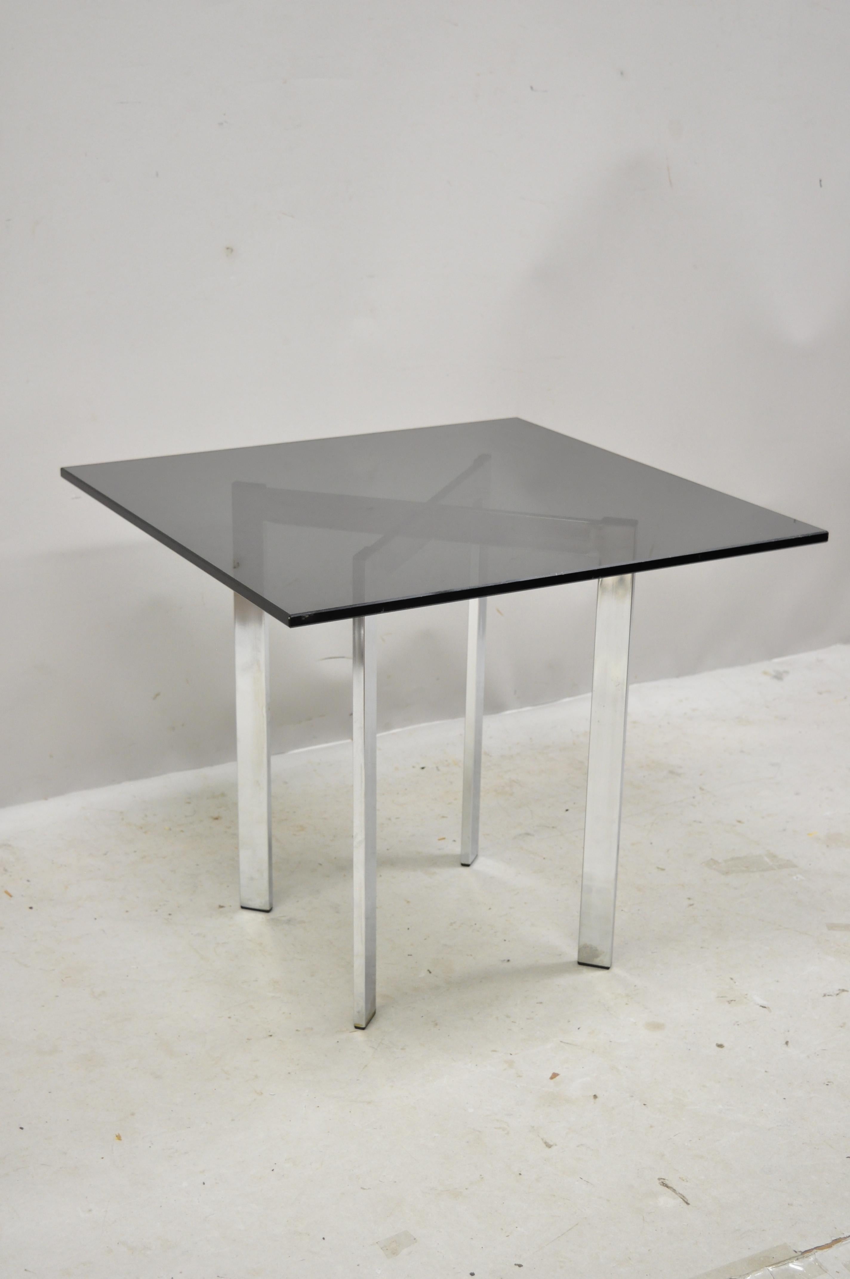 Mid-20th Century Chrome X-Frame Smoked Glass Barcelona Style Side End Table For Sale 7