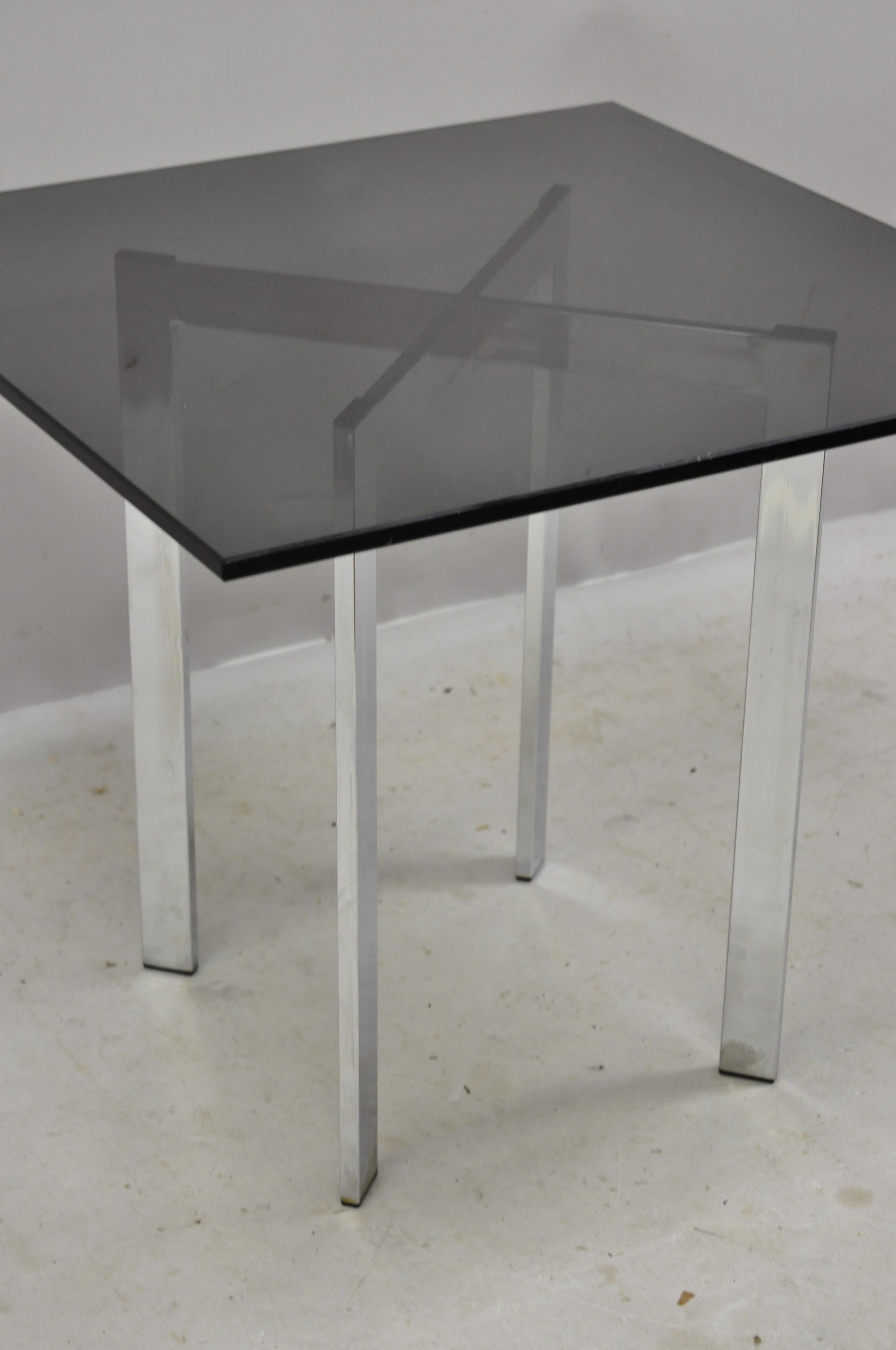 Mid-Century Modern Mid-20th Century Chrome X-Frame Smoked Glass Barcelona Style Side End Table For Sale