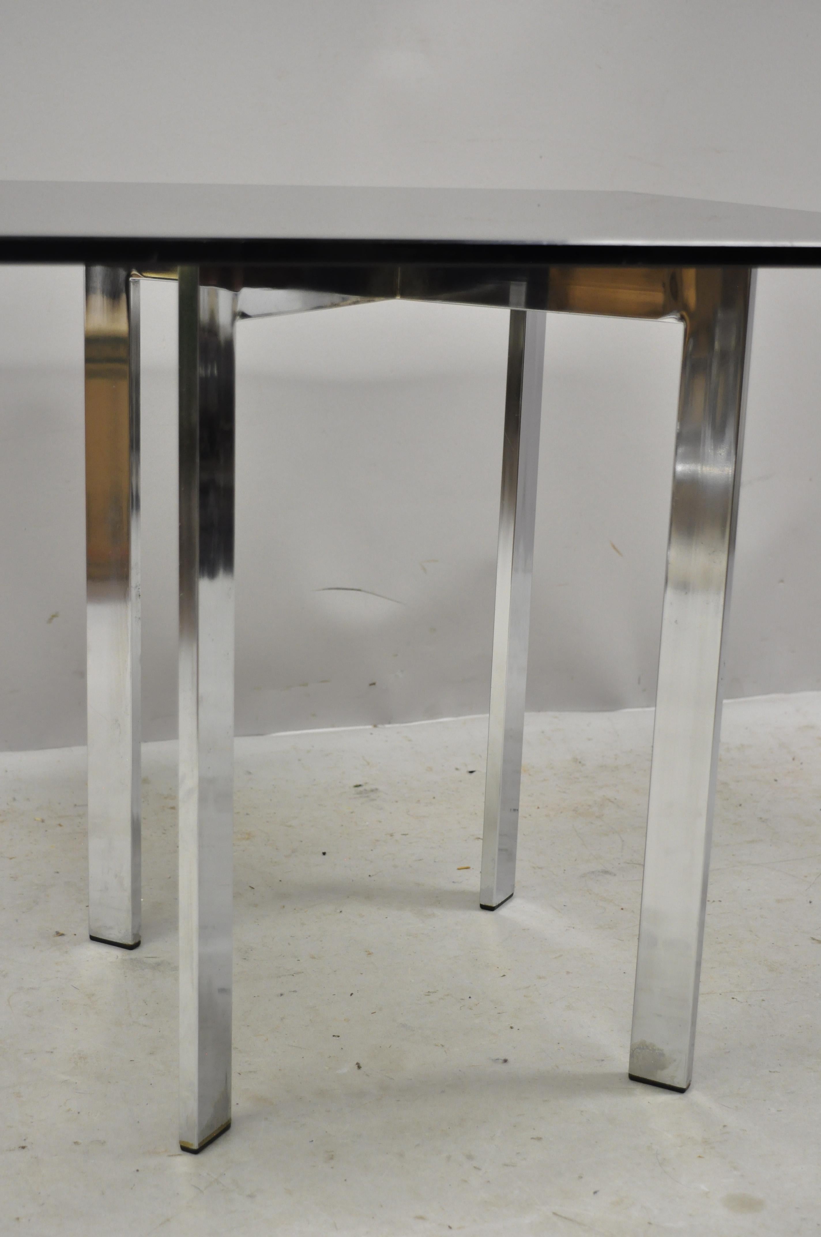 North American Mid-20th Century Chrome X-Frame Smoked Glass Barcelona Style Side End Table For Sale