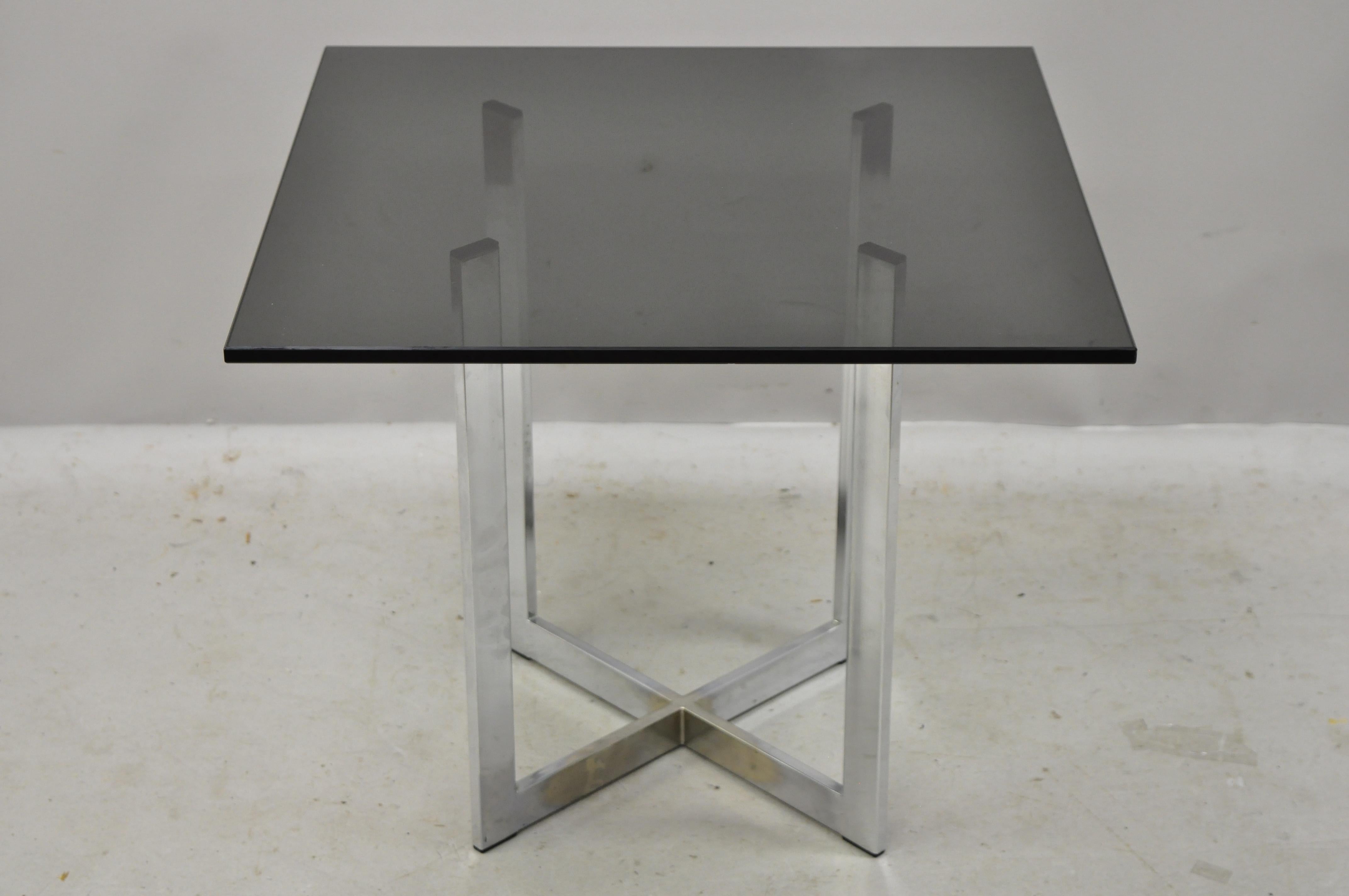 Mid-20th Century Chrome X-Frame Smoked Glass Barcelona Style Side End Table For Sale 1