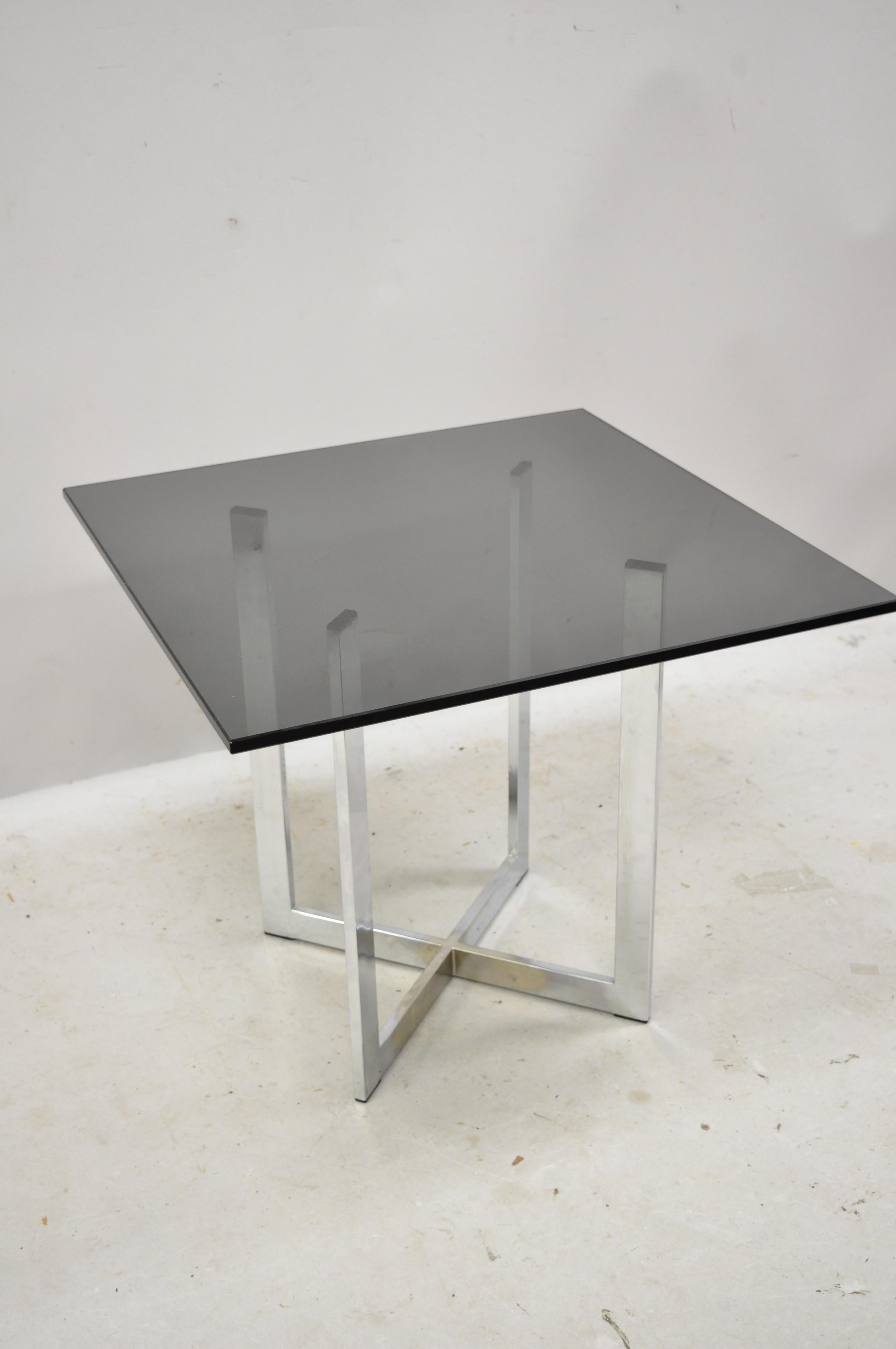 Mid-20th Century Chrome X-Frame Smoked Glass Barcelona Style Side End Table For Sale 2