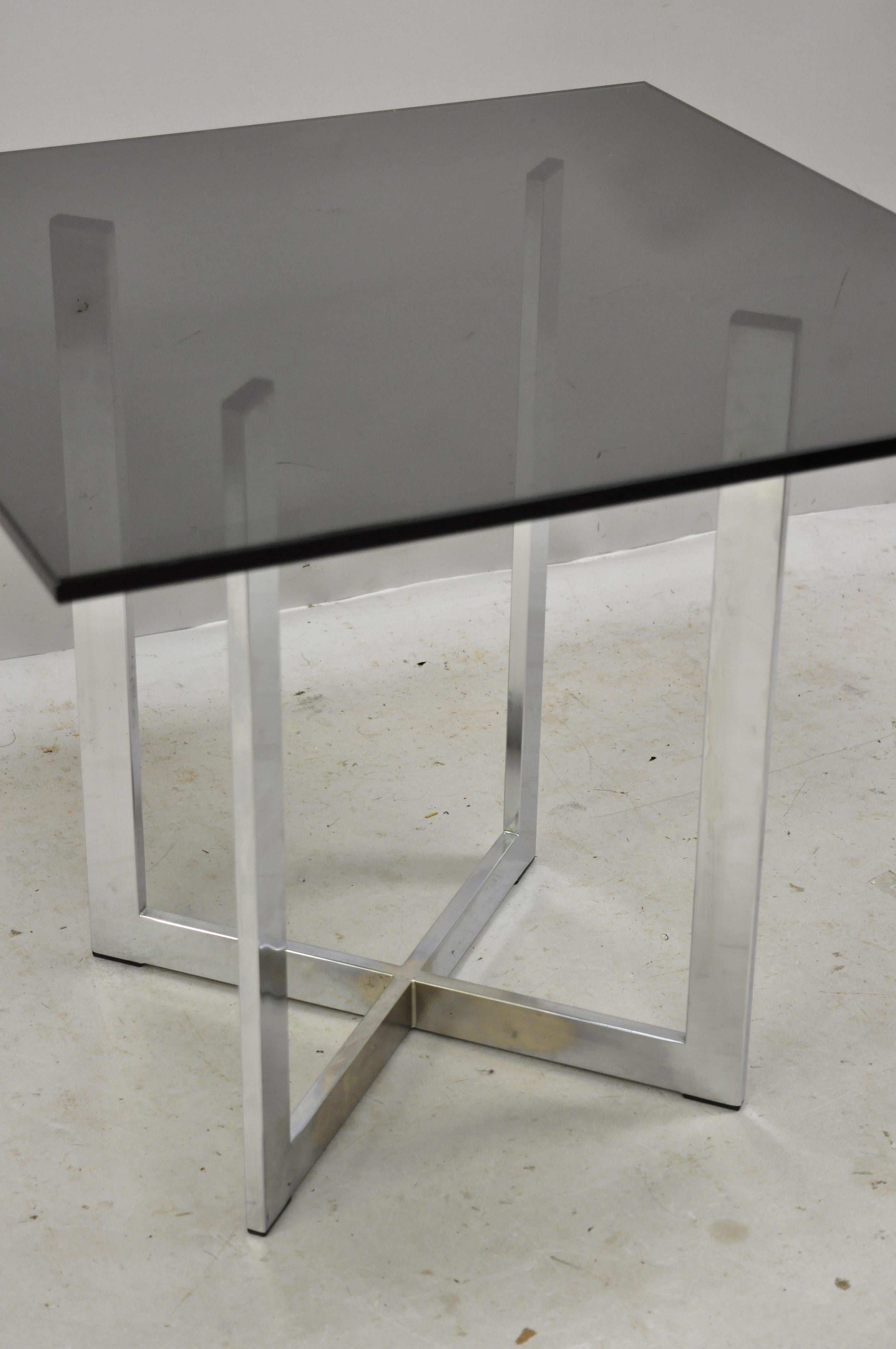 Mid-20th Century Chrome X-Frame Smoked Glass Barcelona Style Side End Table For Sale 3