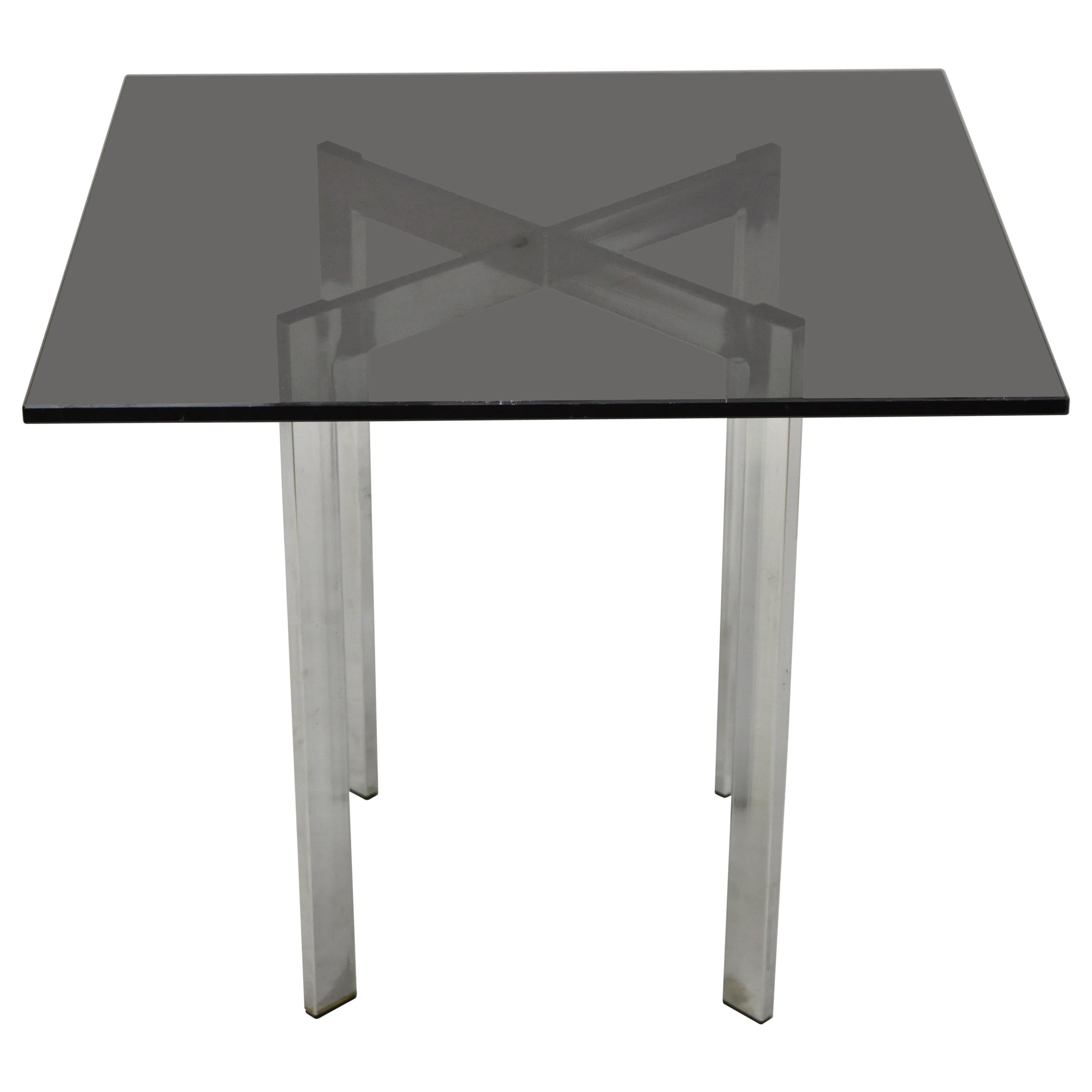 Mid-20th Century Chrome X-Frame Smoked Glass Barcelona Style Side End Table For Sale