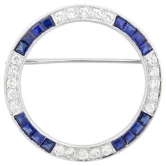 Mid 20th Century Circular Sapphire and Diamond Brooch