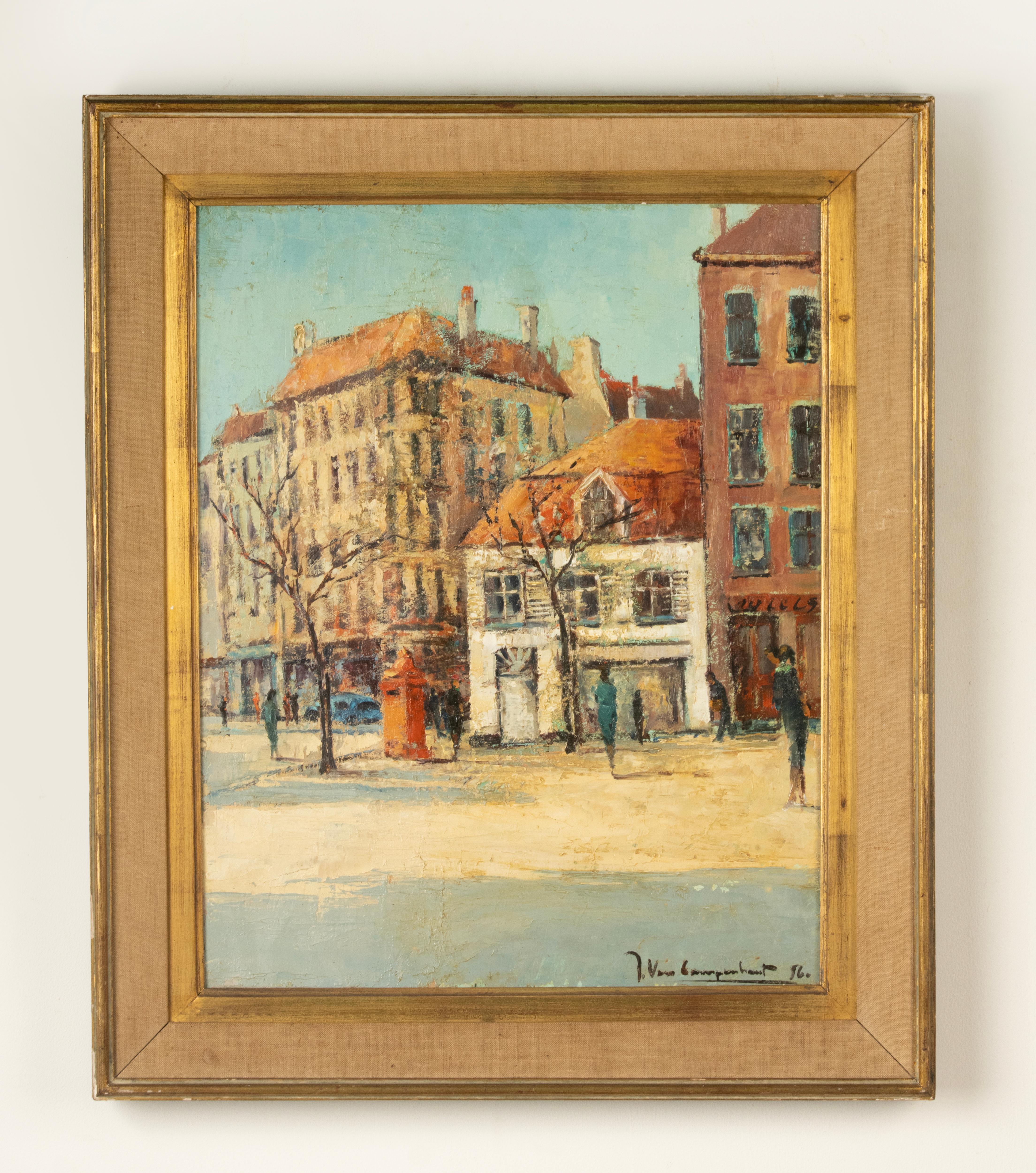 Mid-Century Modern Mid-20th Century Cityscape Painting - Jan van Campenhout - Oil on Canvas en vente