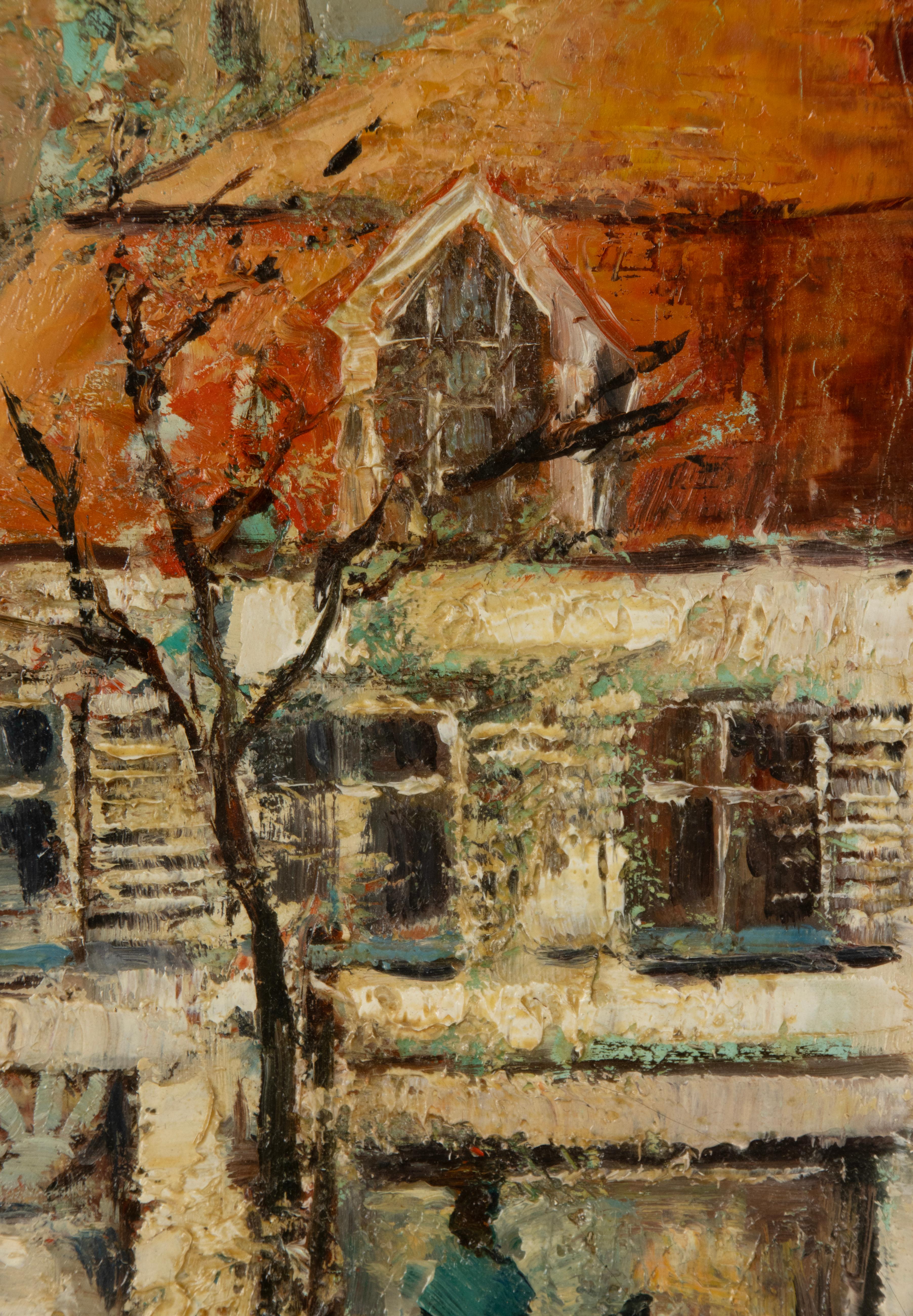 Peint à la main Mid-20th Century Cityscape Painting - Jan van Campenhout - Oil on Canvas en vente