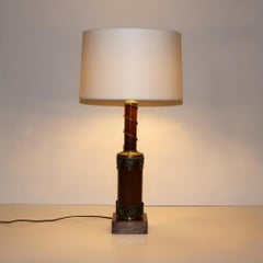 Mid-20th Century Classical Wood and Bronze Table Lamp, Italy
