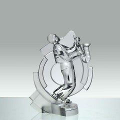 Mid-20th Century Clear Glass Sculpture "Jazz Musician with Saxophone" by Sèvres