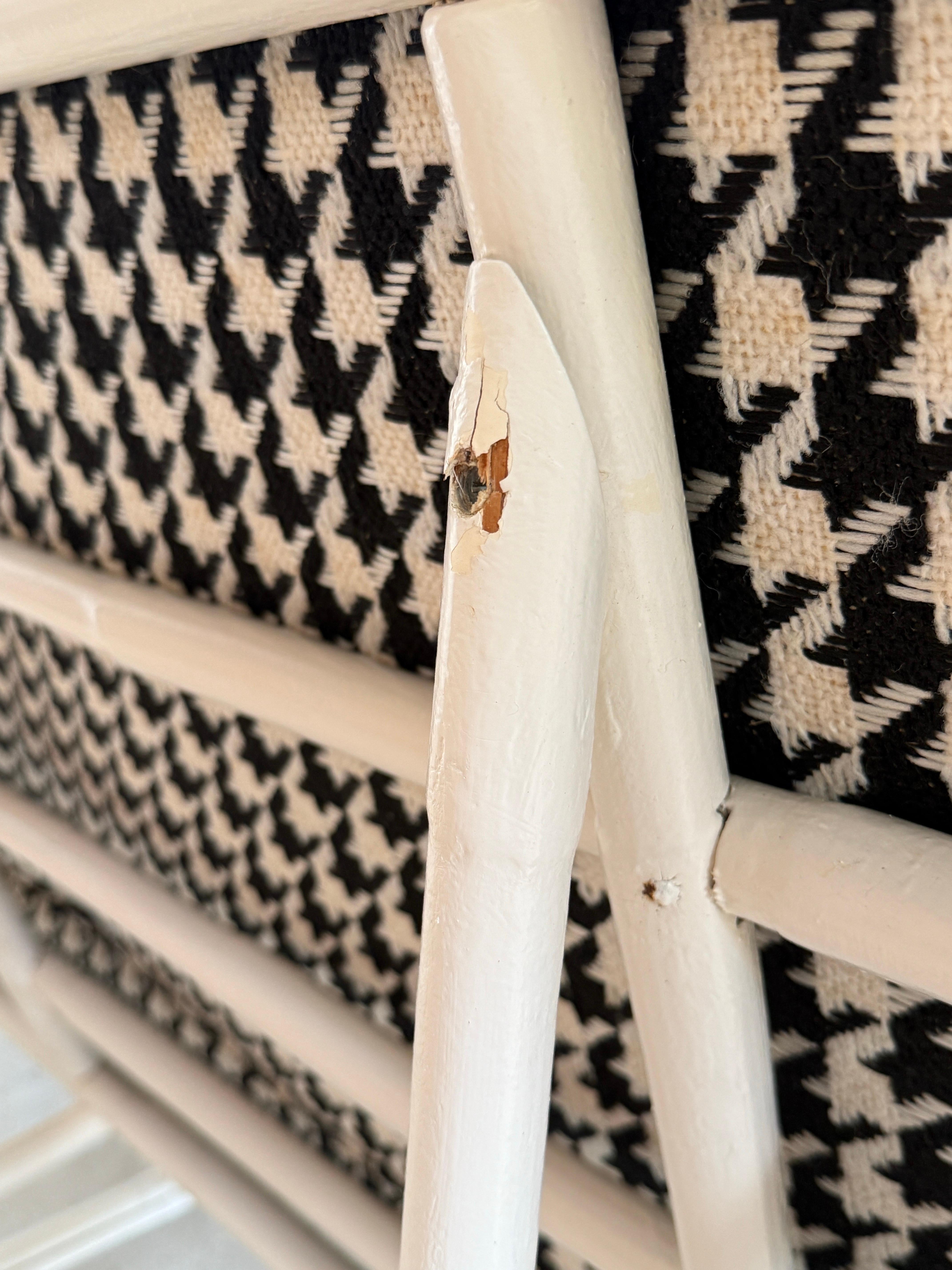 Mid-20th Century Coastal Bent Rattan Sofa by Ficks Reed With Houndstooth Upholst For Sale 6