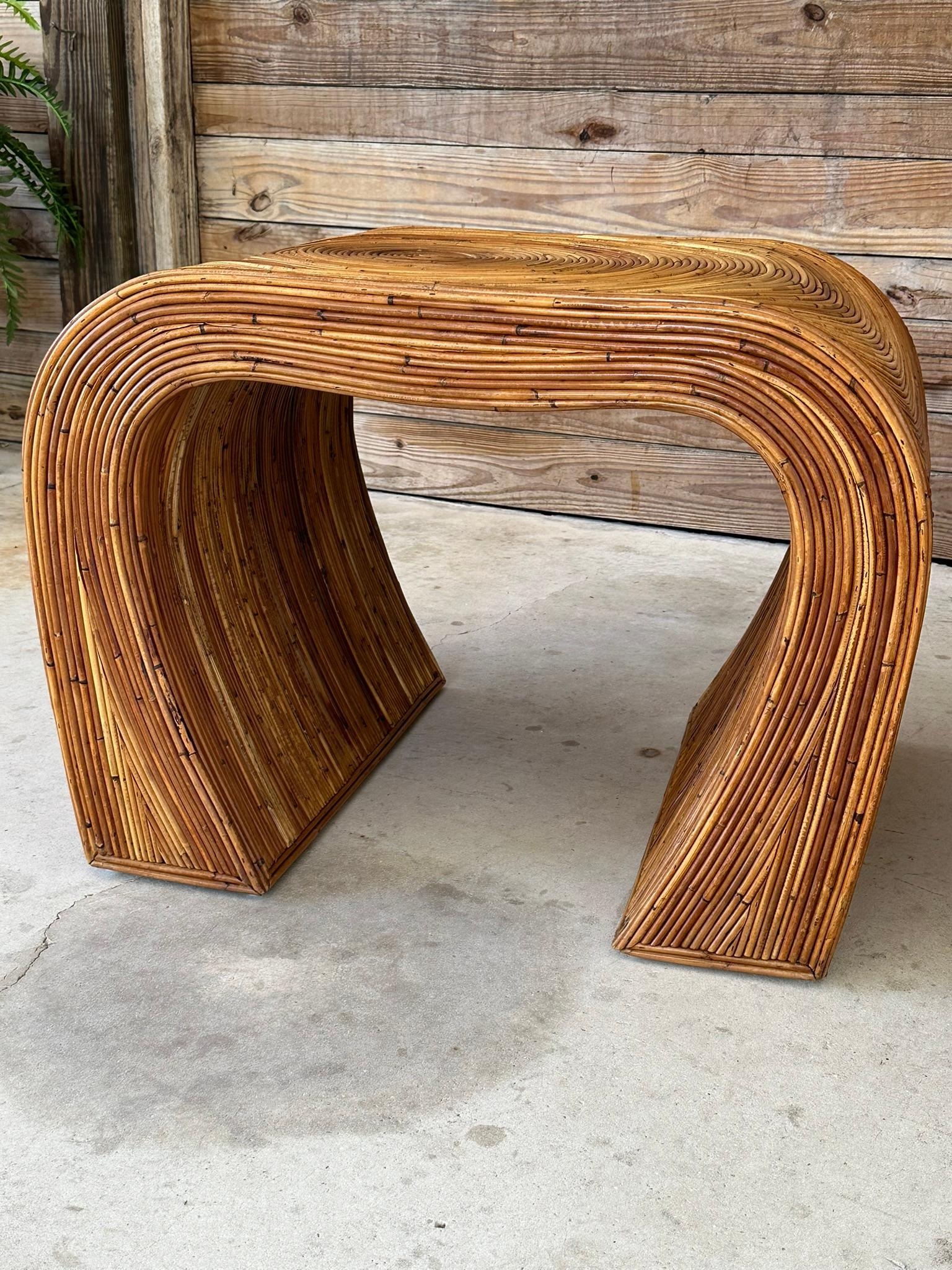 Mid 20th Century Coastal Boho Pencil Reed Rattan Refinished Side Tables Pair 5