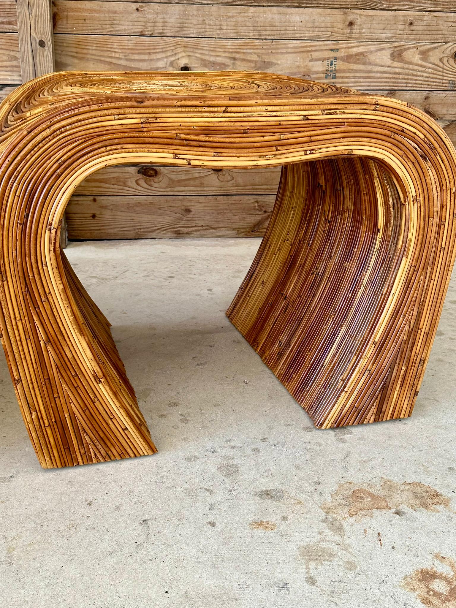 Mid 20th Century Coastal Boho Pencil Reed Rattan Refinished Side Tables Pair 6