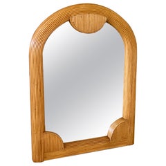 Mid-20th Century Coastal Boho Refinished Pencil Rattan Arched Wall Mirror