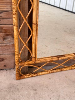 mid-20th century Coastal Boho Refinished Tortoise Bent rattan Wall Mirror