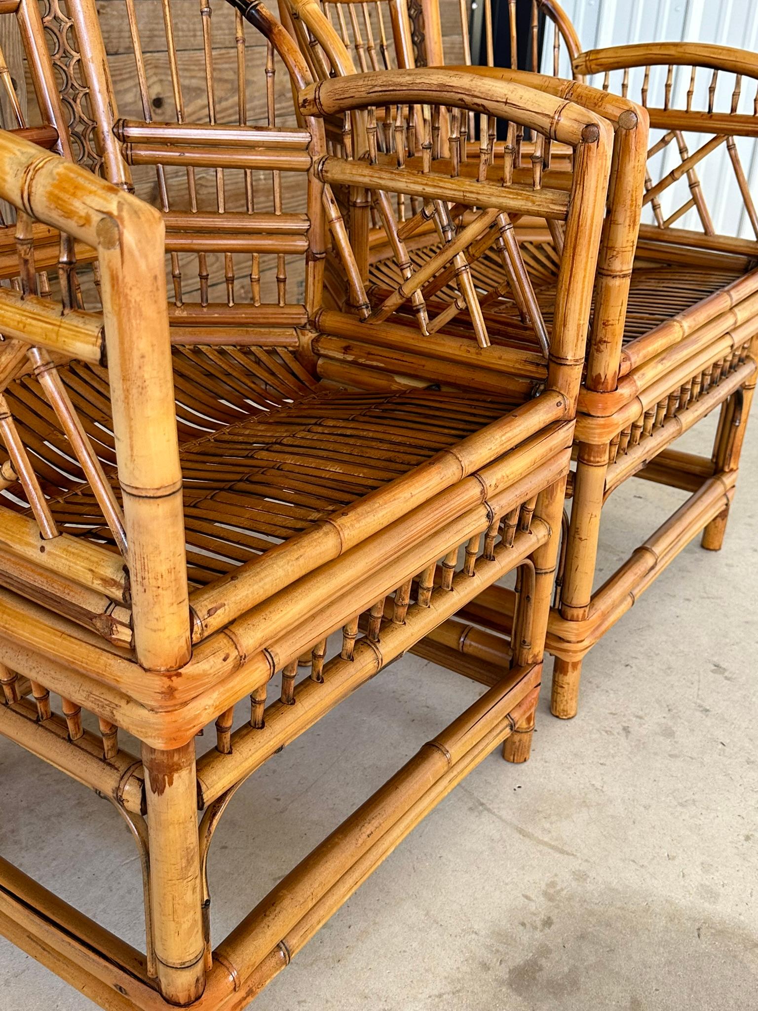 mid-20th Century Coastal Brighton Pavilion Bamboo Chippendale Side Armchairs PR 6