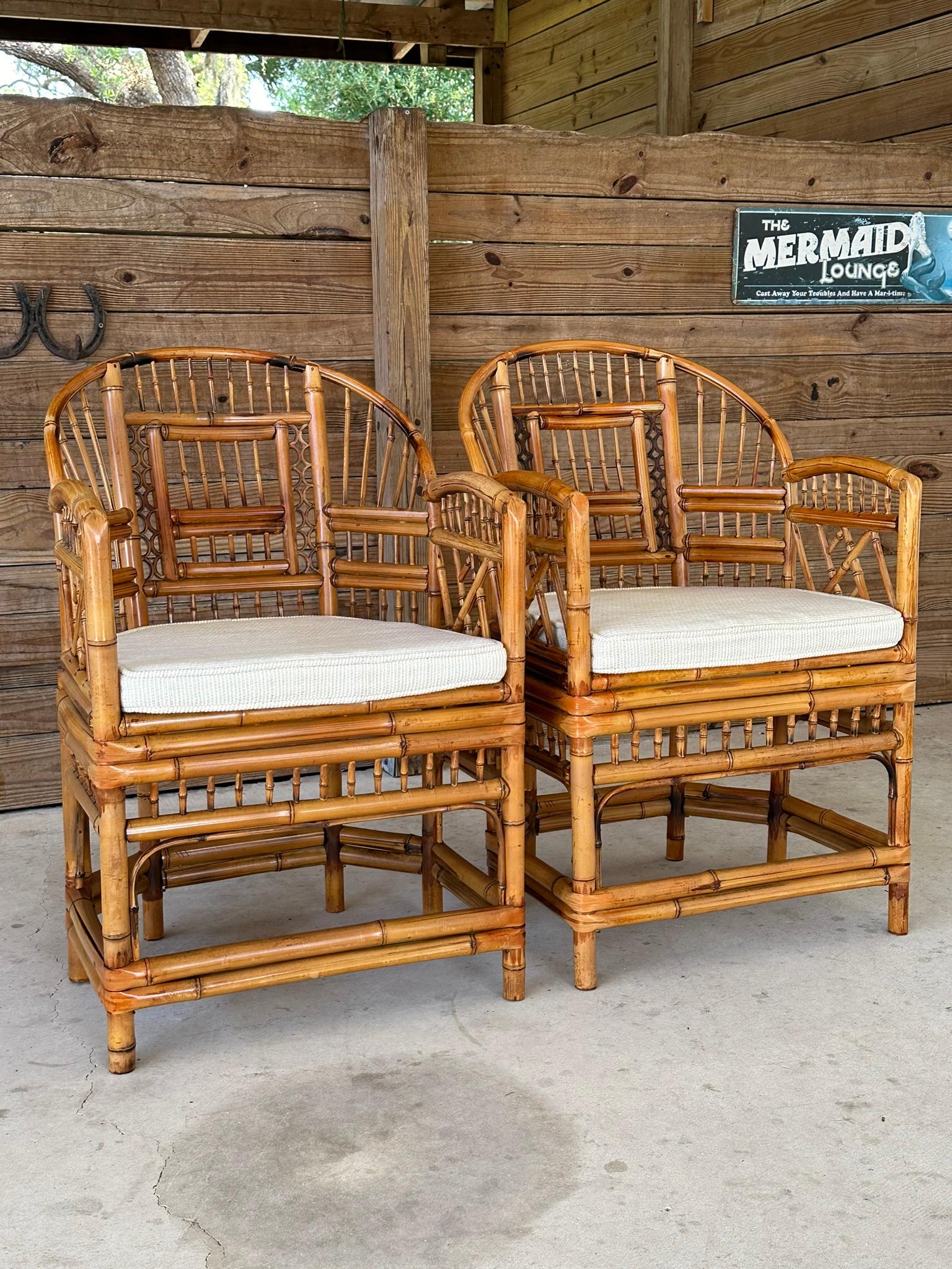 mid-20th Century Coastal Brighton Pavilion Bamboo Chippendale Side Armchairs PR 7