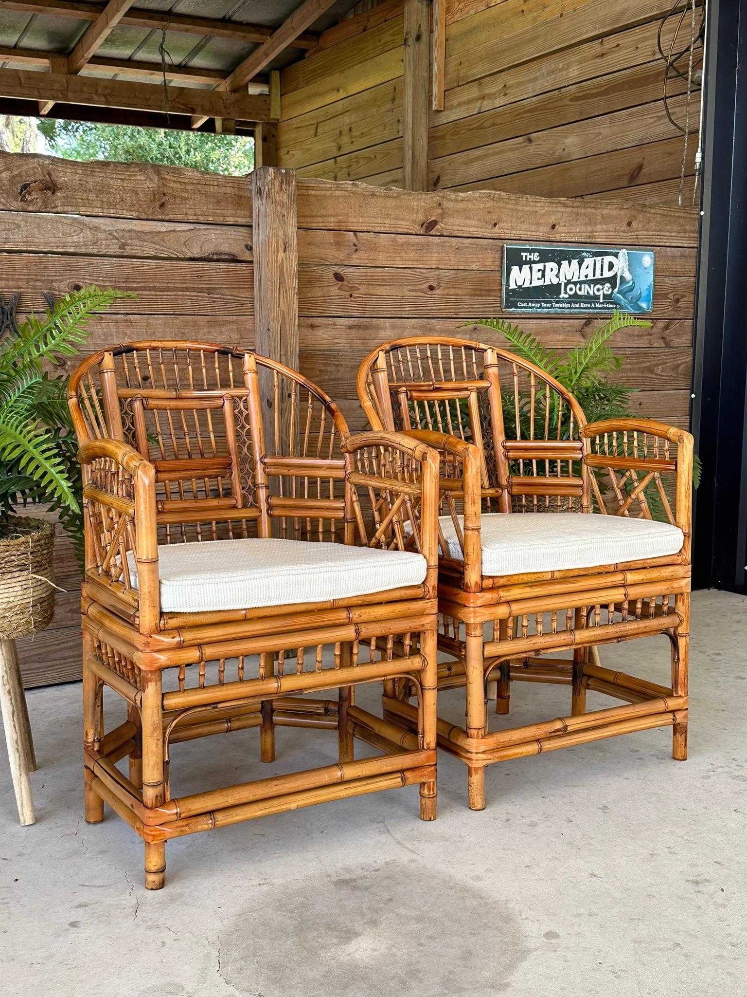 mid-20th Century Coastal Brighton Pavilion Bamboo Chippendale Side Armchairs PR 8
