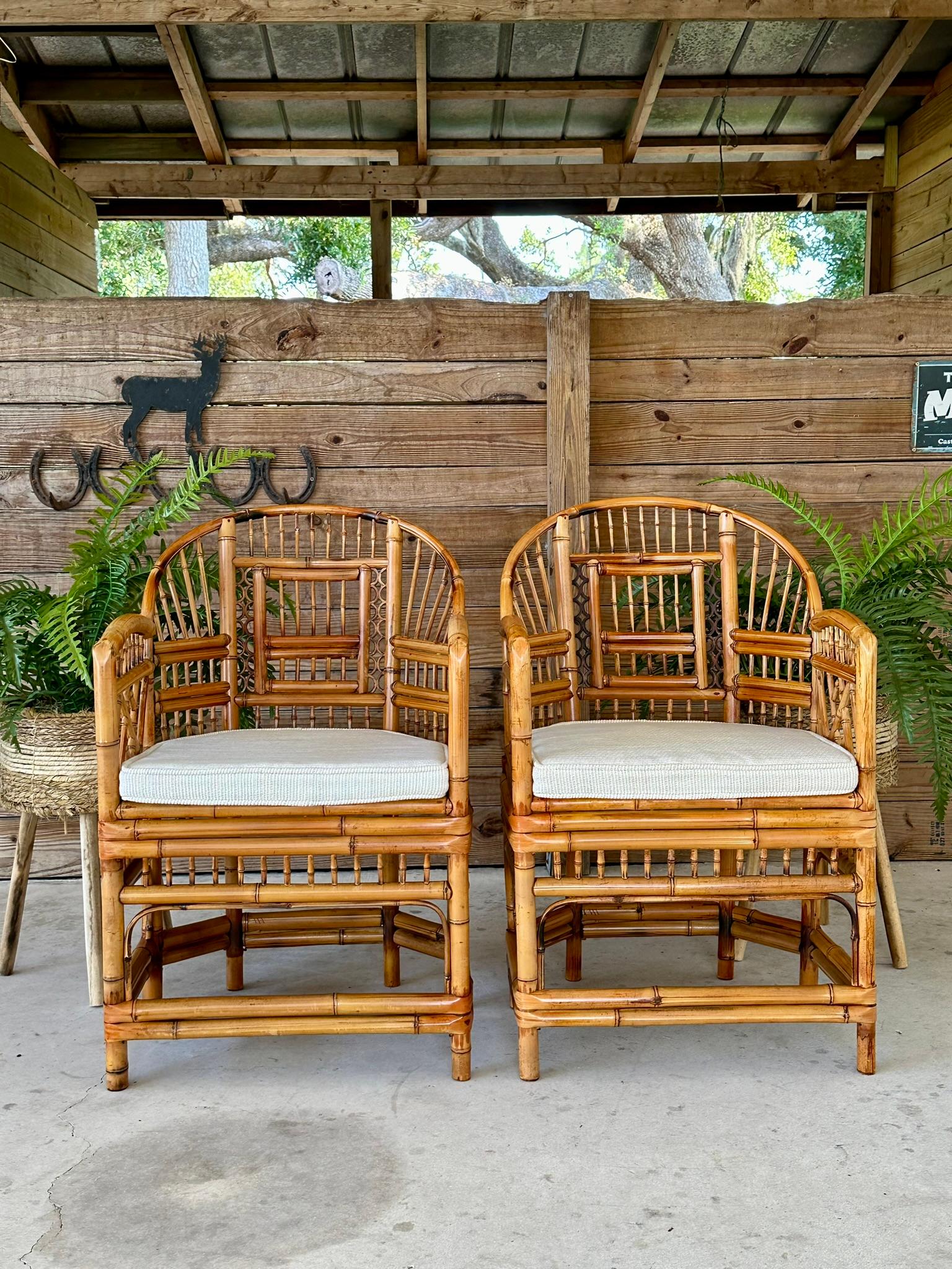mid-20th Century Coastal Brighton Pavilion Bamboo Chippendale Side Armchairs PR 10