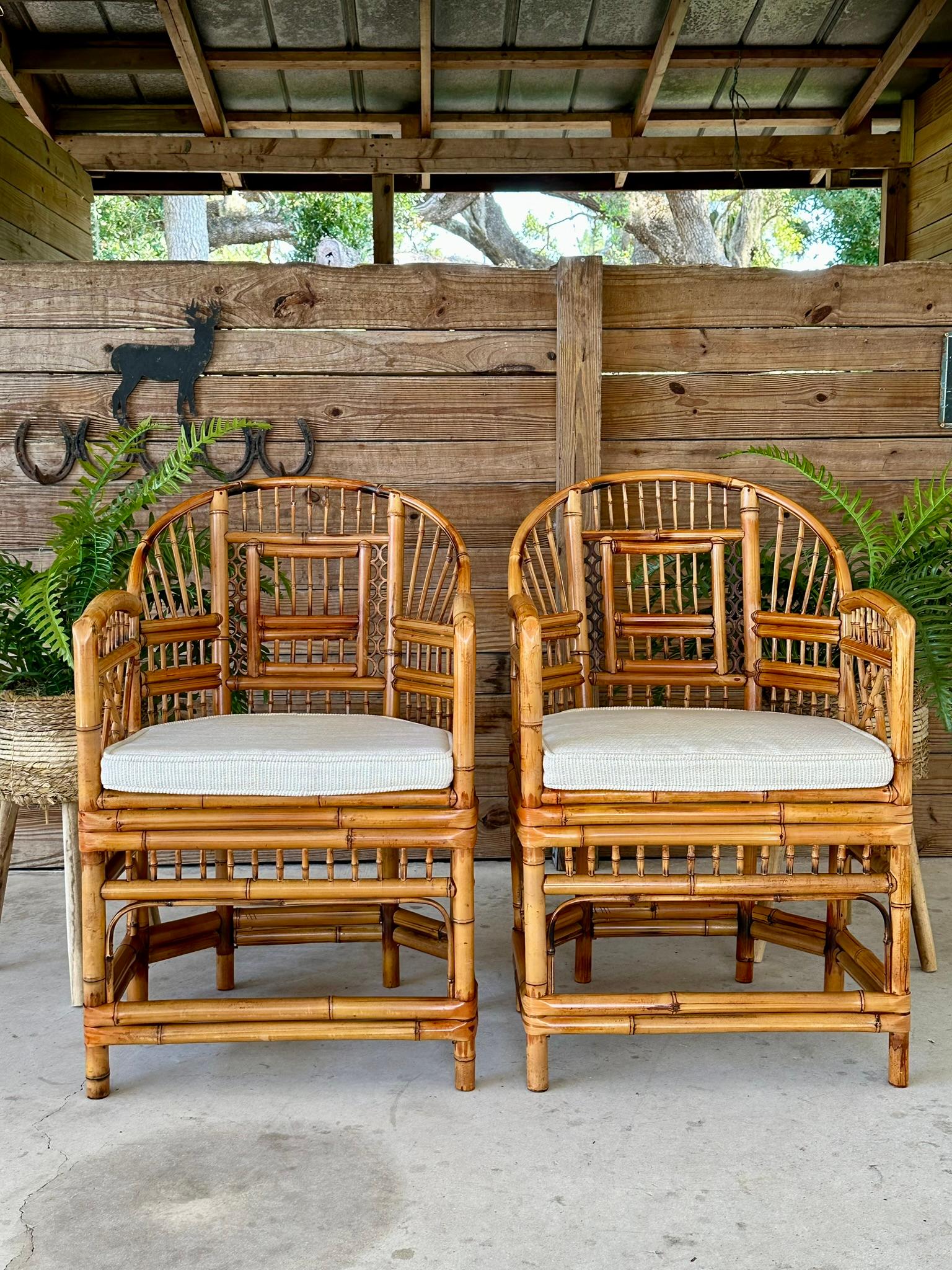 mid-20th Century Coastal Brighton Pavilion Bamboo Chippendale Side Armchairs PR 11