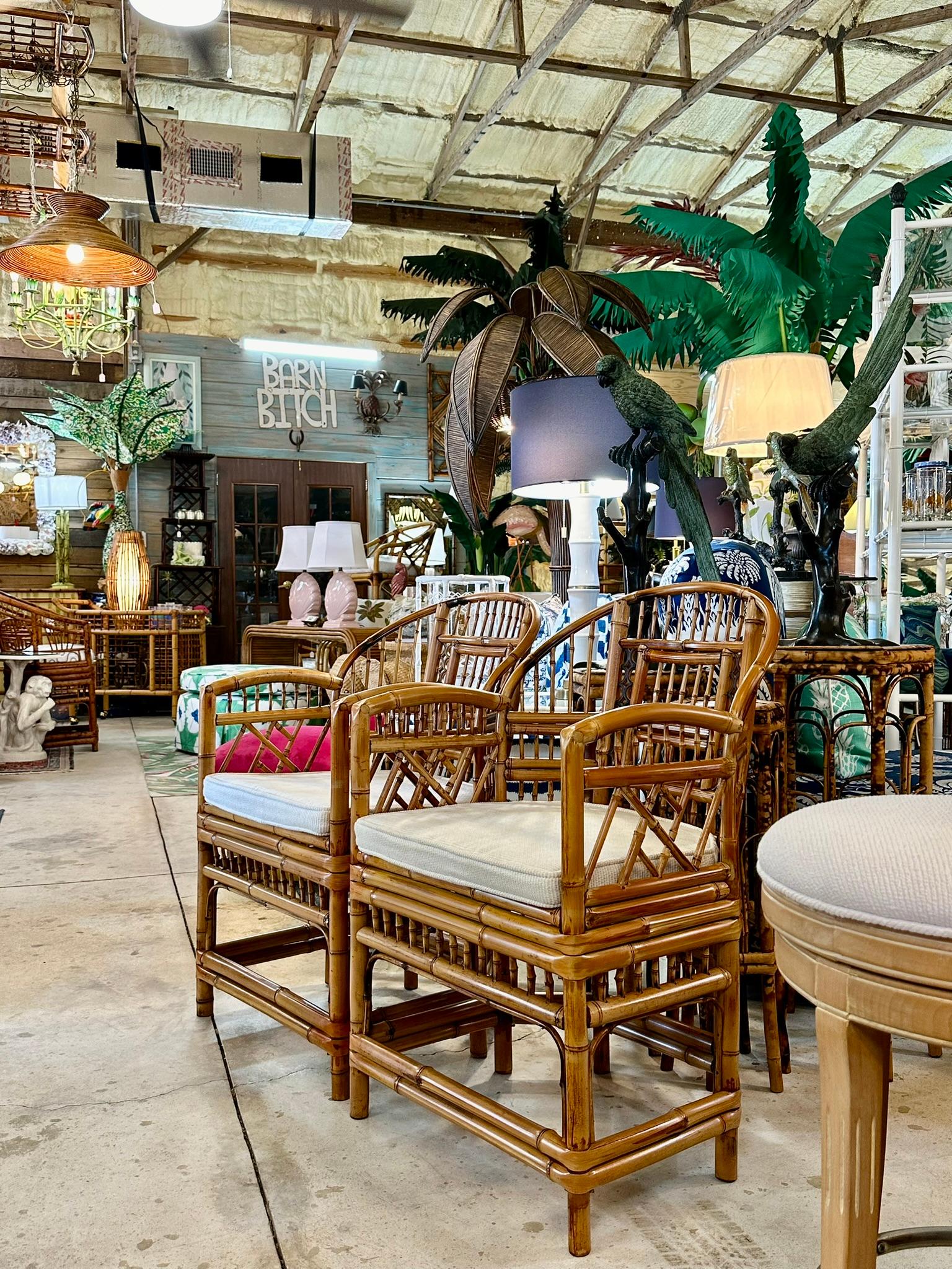 mid-20th Century Coastal Brighton Pavilion Bamboo Chippendale Side Armchairs PR 12