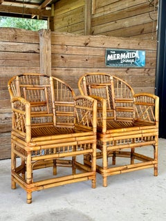 mid-20th Century Coastal Brighton Pavilion Bamboo Chippendale Side Armchairs PR