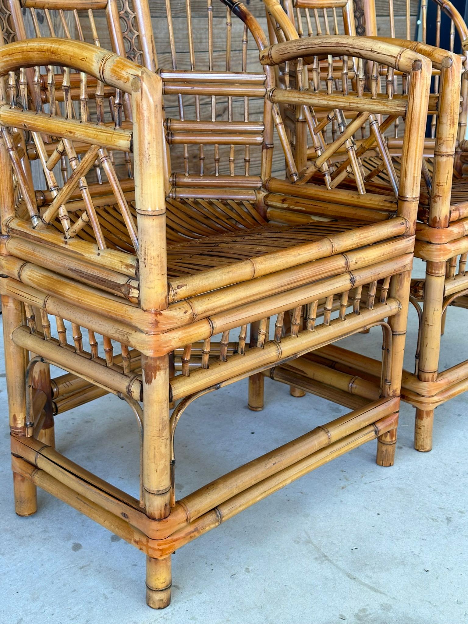 Bohemian mid-20th Century Coastal Brighton Pavilion Bamboo Chippendale Side Armchairs PR