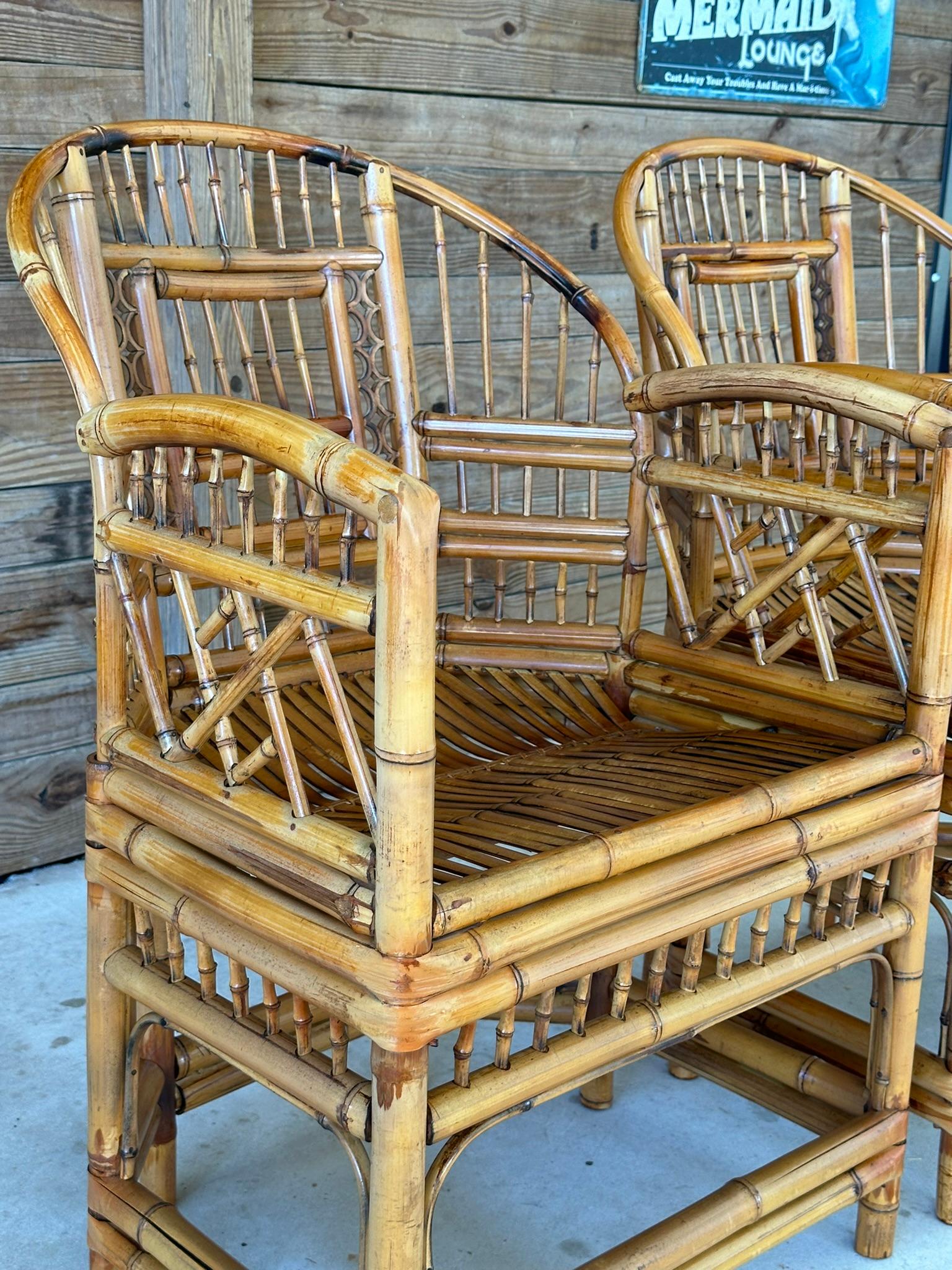 Philippine mid-20th Century Coastal Brighton Pavilion Bamboo Chippendale Side Armchairs PR