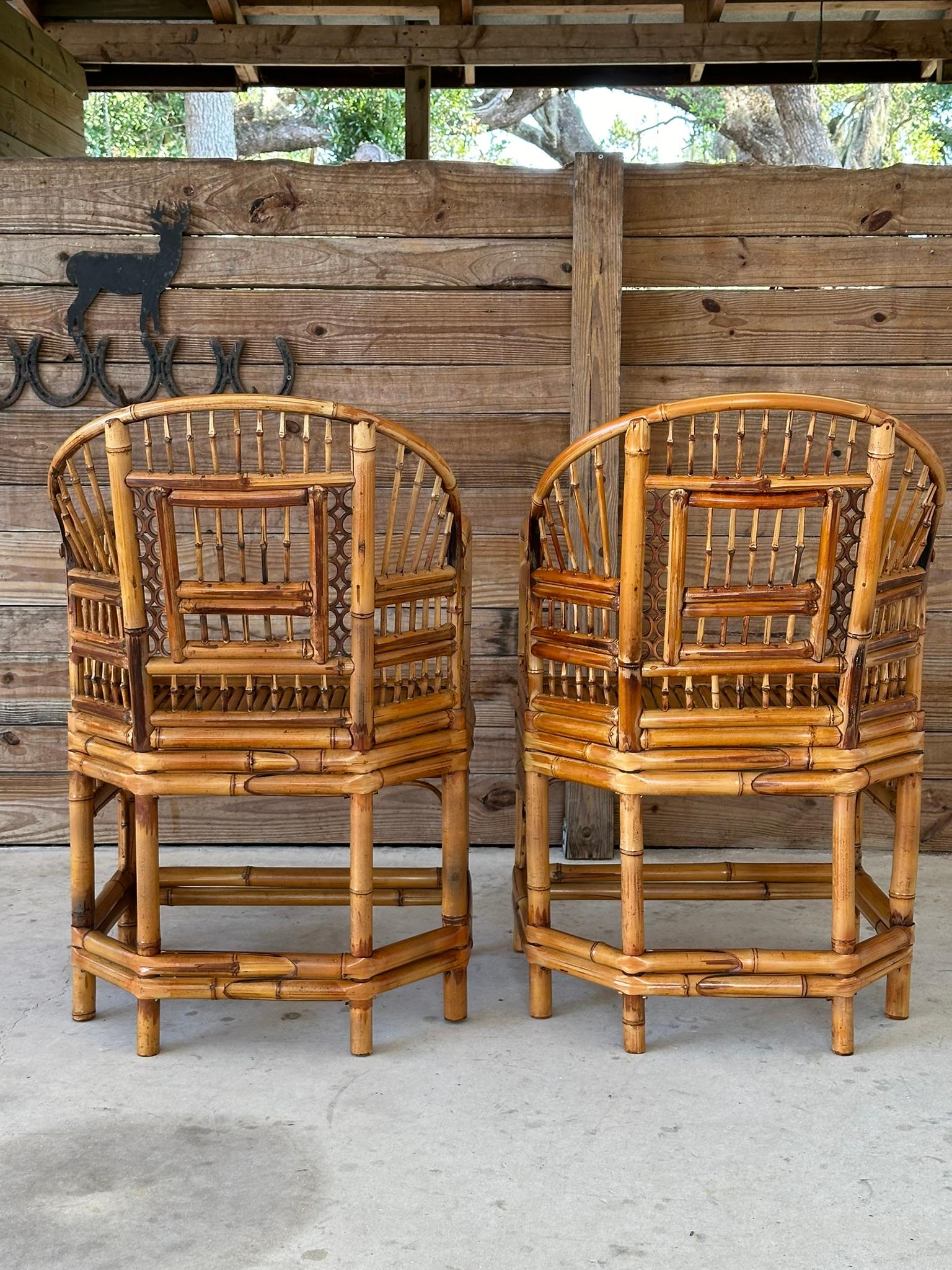 mid-20th Century Coastal Brighton Pavilion Bamboo Chippendale Side Armchairs PR In Good Condition In North Fort Myers, FL