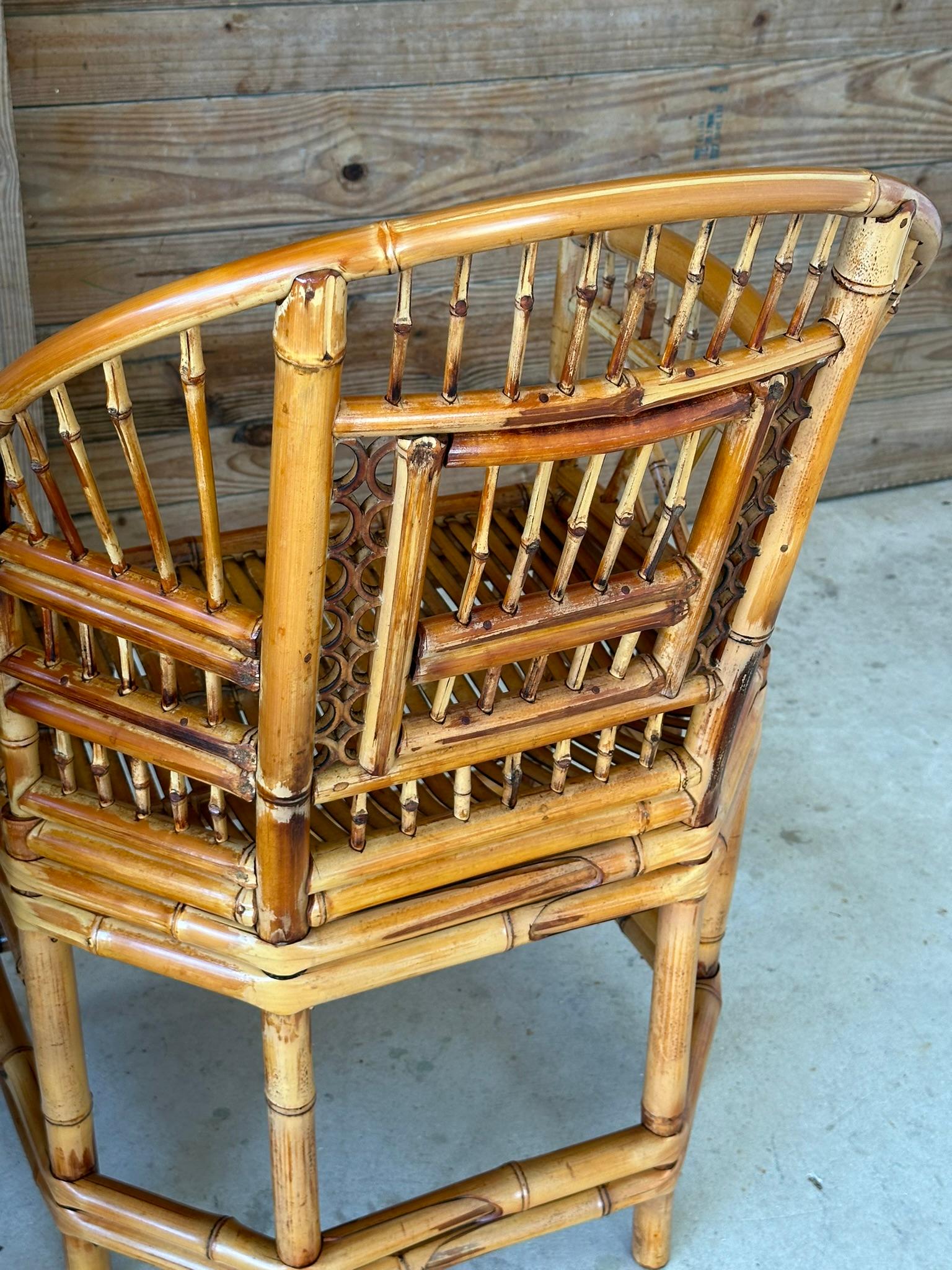 mid-20th Century Coastal Brighton Pavilion Bamboo Chippendale Side Armchairs PR 1