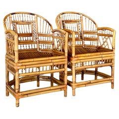 mid-20th Century Coastal Brighton Pavilion Bamboo Chippendale Side Armchairs PR