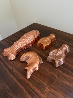 Mid 20th Century Coastal Copper Molds of Fish and Lobster, Set of 4