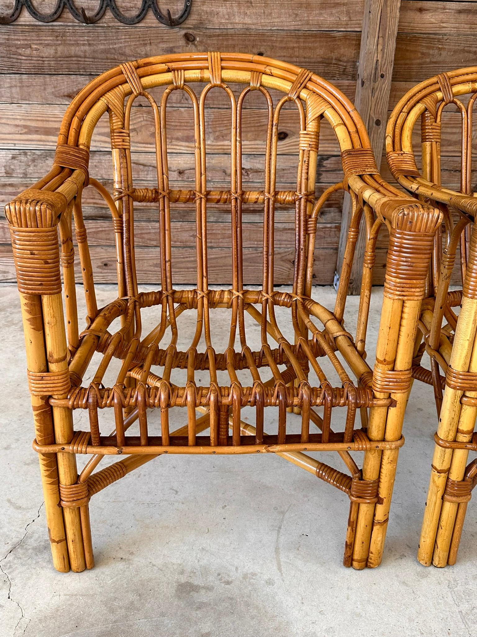 mid-20th century coastal organic Modern Refinished Rattan side Arm ...