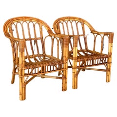 a mediados del siglo xx orgánico costero Moderno Sillones laterales de ratán reacabado