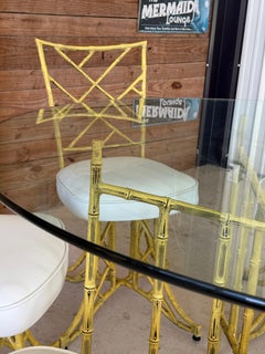 Mid-20th Century Coastal Regency Faux Bamboo Metal Chippendale Custom Upholstere