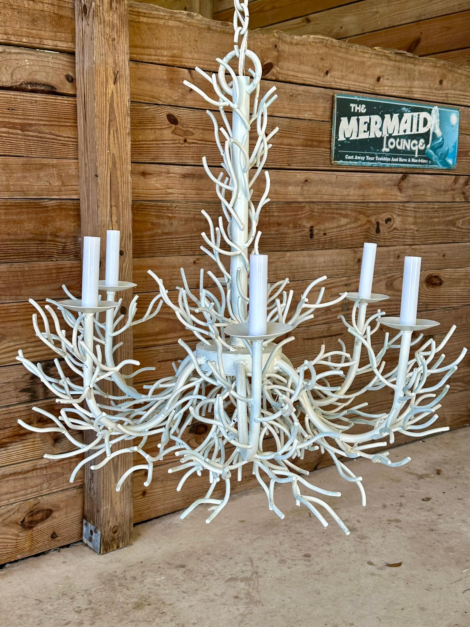 Other Mid-20th Century Coastal Scu;tural Faux Coral Six Light Chandelier