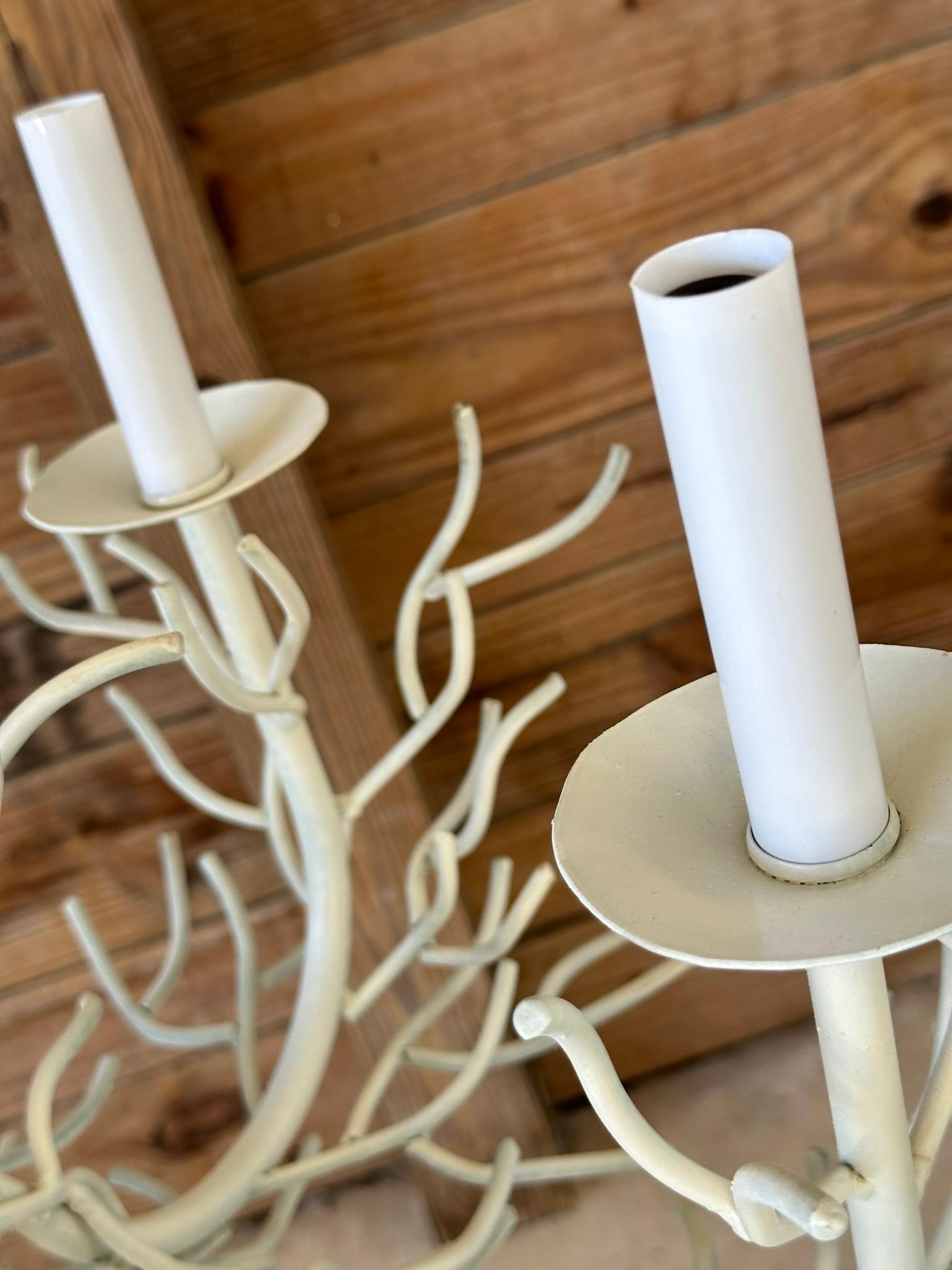 Metal Mid-20th Century Coastal Scu;tural Faux Coral Six Light Chandelier