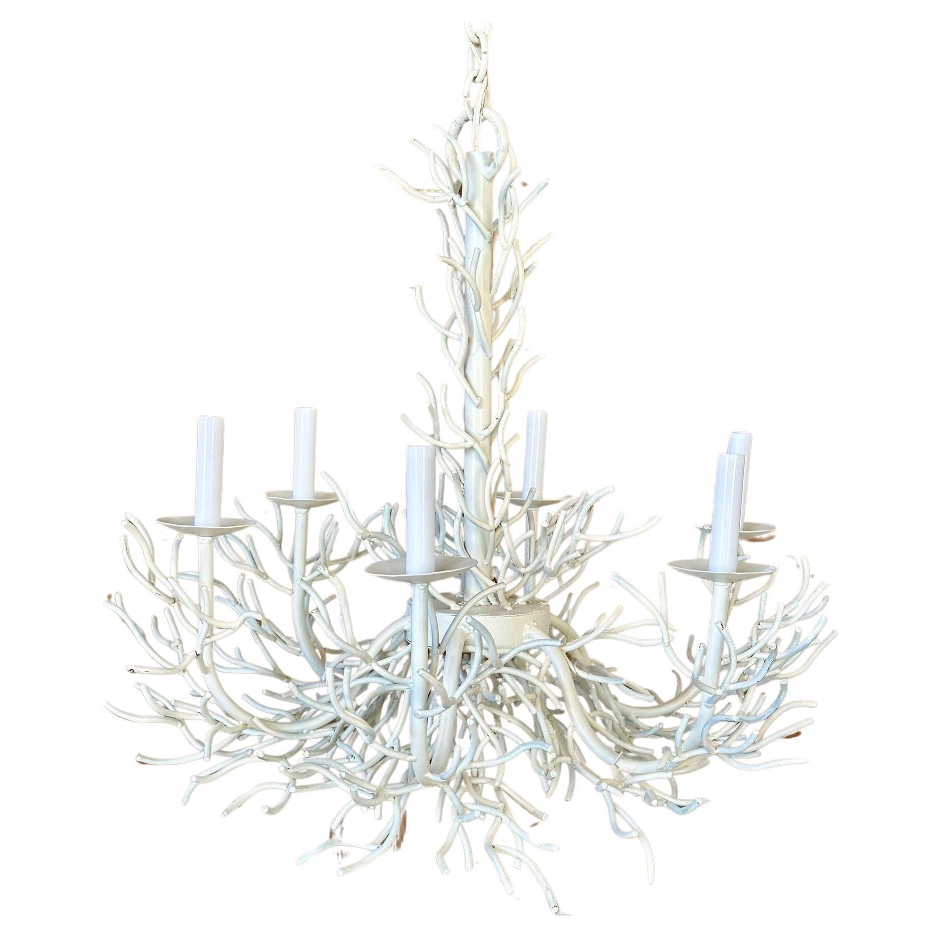 Mid-20th Century Coastal Scu;tural Faux Coral Six Light Chandelier