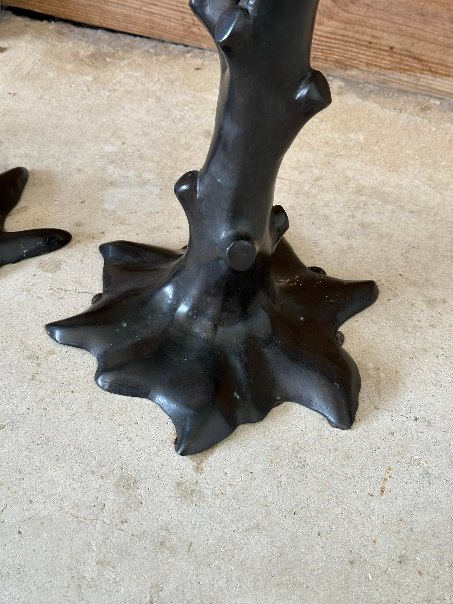 Coastal Tropical Art Deco Bronze Verdigris Papageienstatuen-Paar, Mitte des 20. Jahrhunderts, Paar im Angebot 1