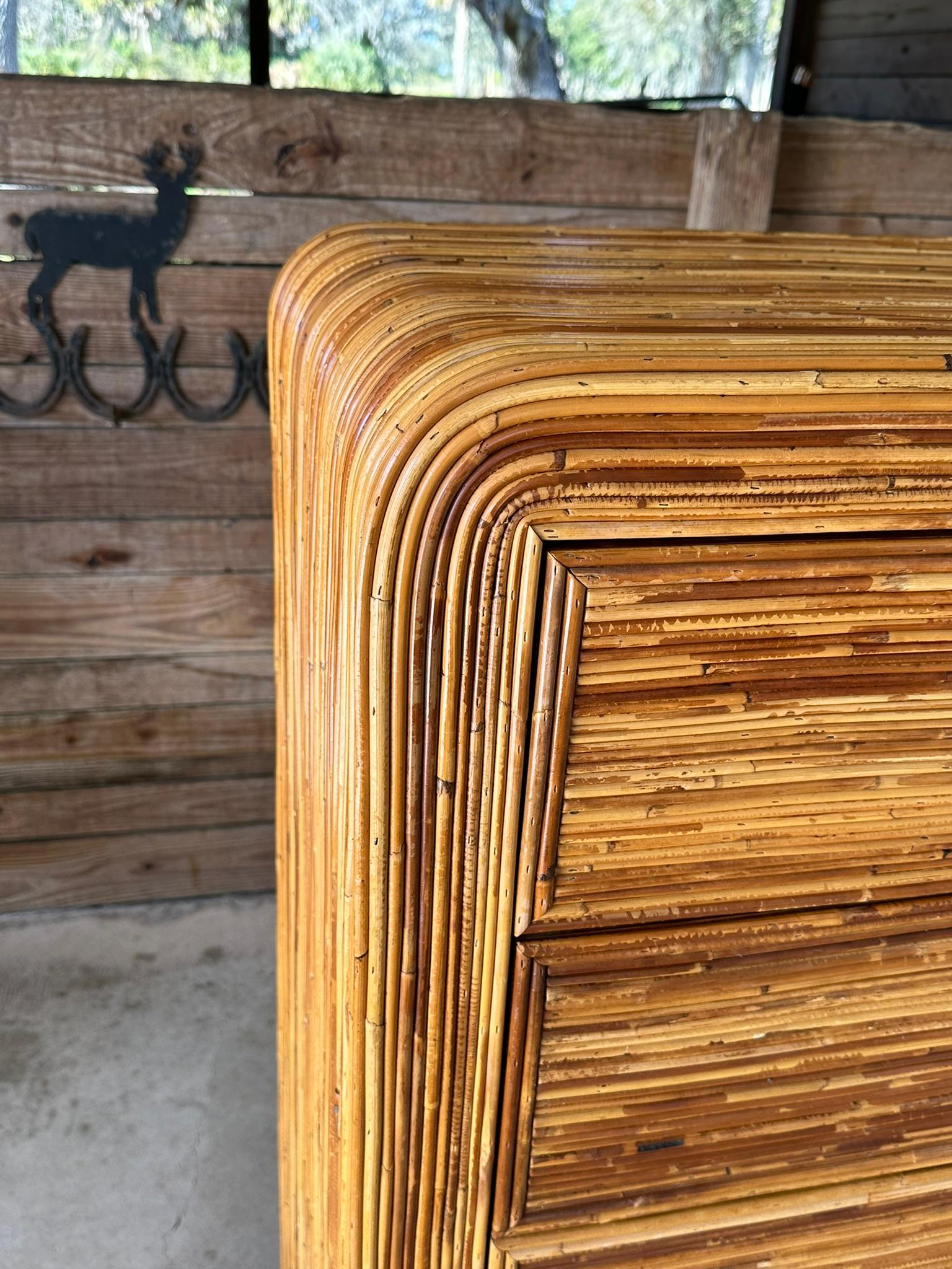 Mid-20th Century Coastal Waterfall Highboy Pencil Reed Rattan Chest of Drawers 6