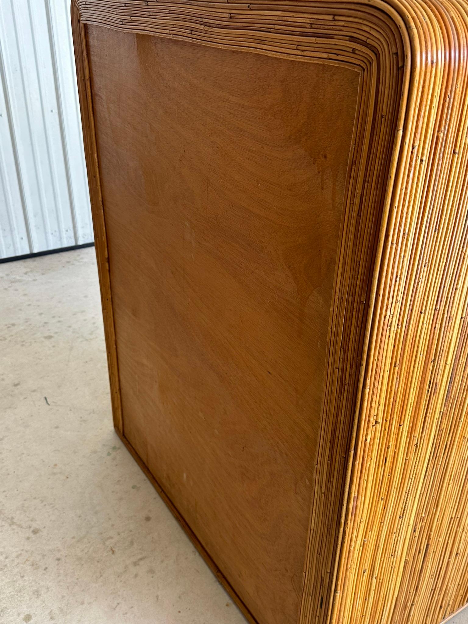Mid-20th Century Coastal Waterfall Highboy Pencil Reed Rattan Chest of Drawers 9
