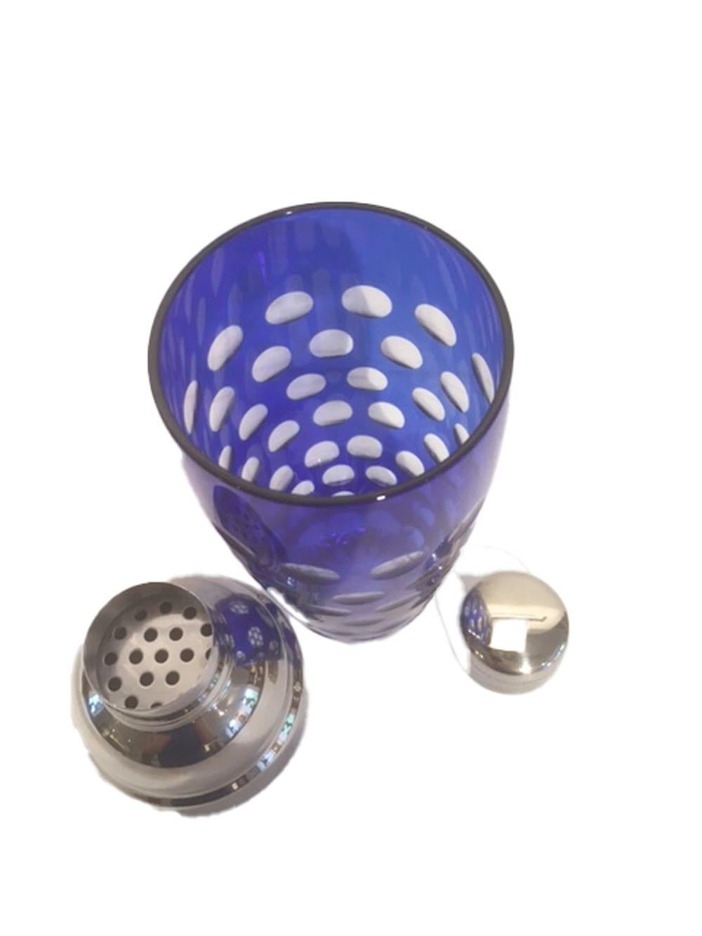 Mid-Century Modern Mid 20th Century Cobalt Cut to Clear Cocktail Shaker with Chrome Top
