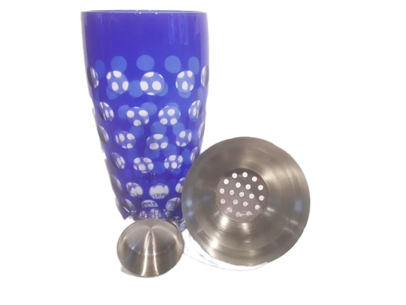 Czech Mid 20th Century Cobalt Cut to Clear Cocktail Shaker with Chrome Top