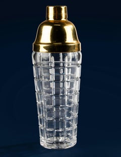 Mid 20th Century Cocktail Shaker - Val Saint Lambert - Cut Crystal and Brass
