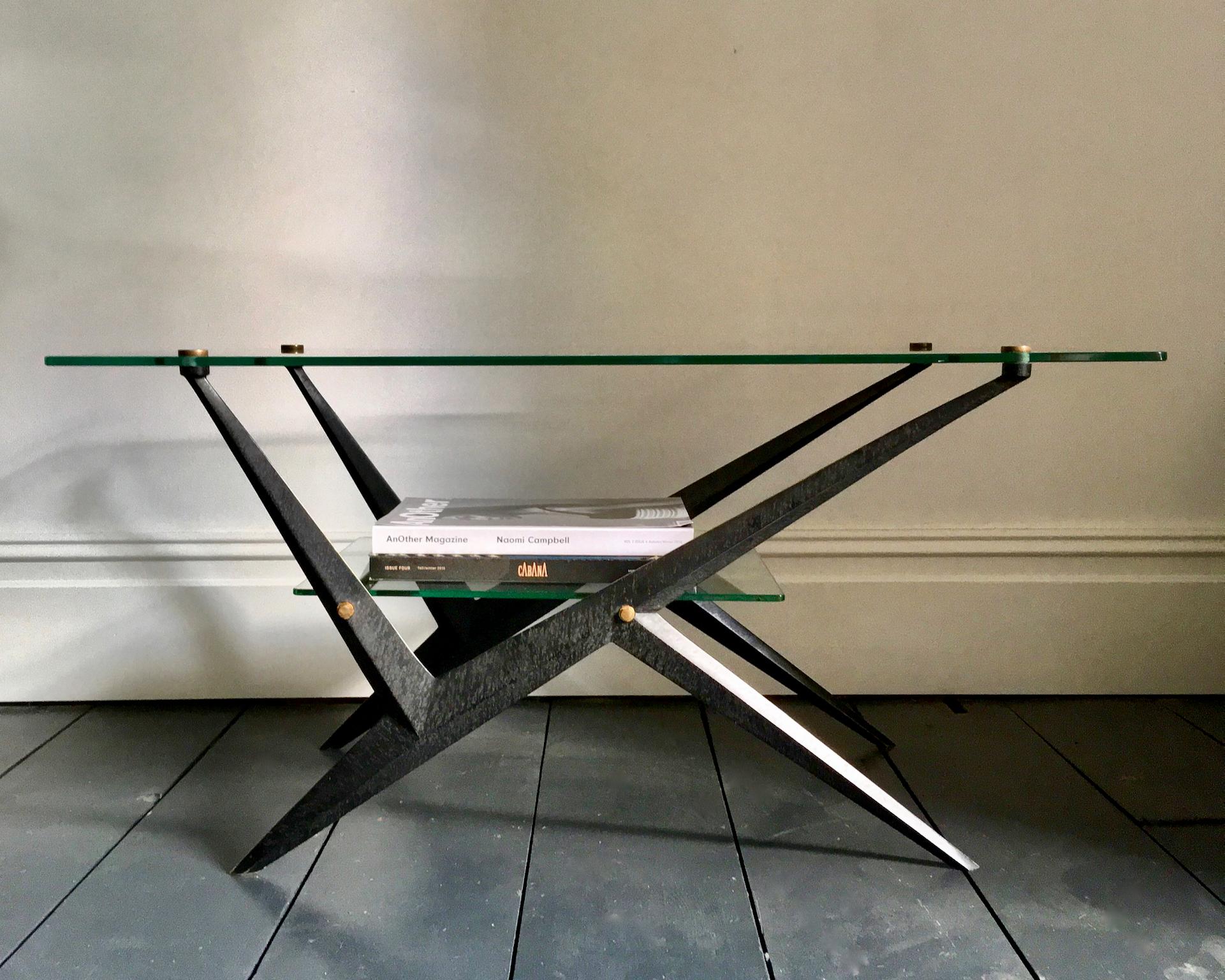 Mid-20th Century Coffee Table with Glass Tiers and Black Frame by Angelo Ostuni 6
