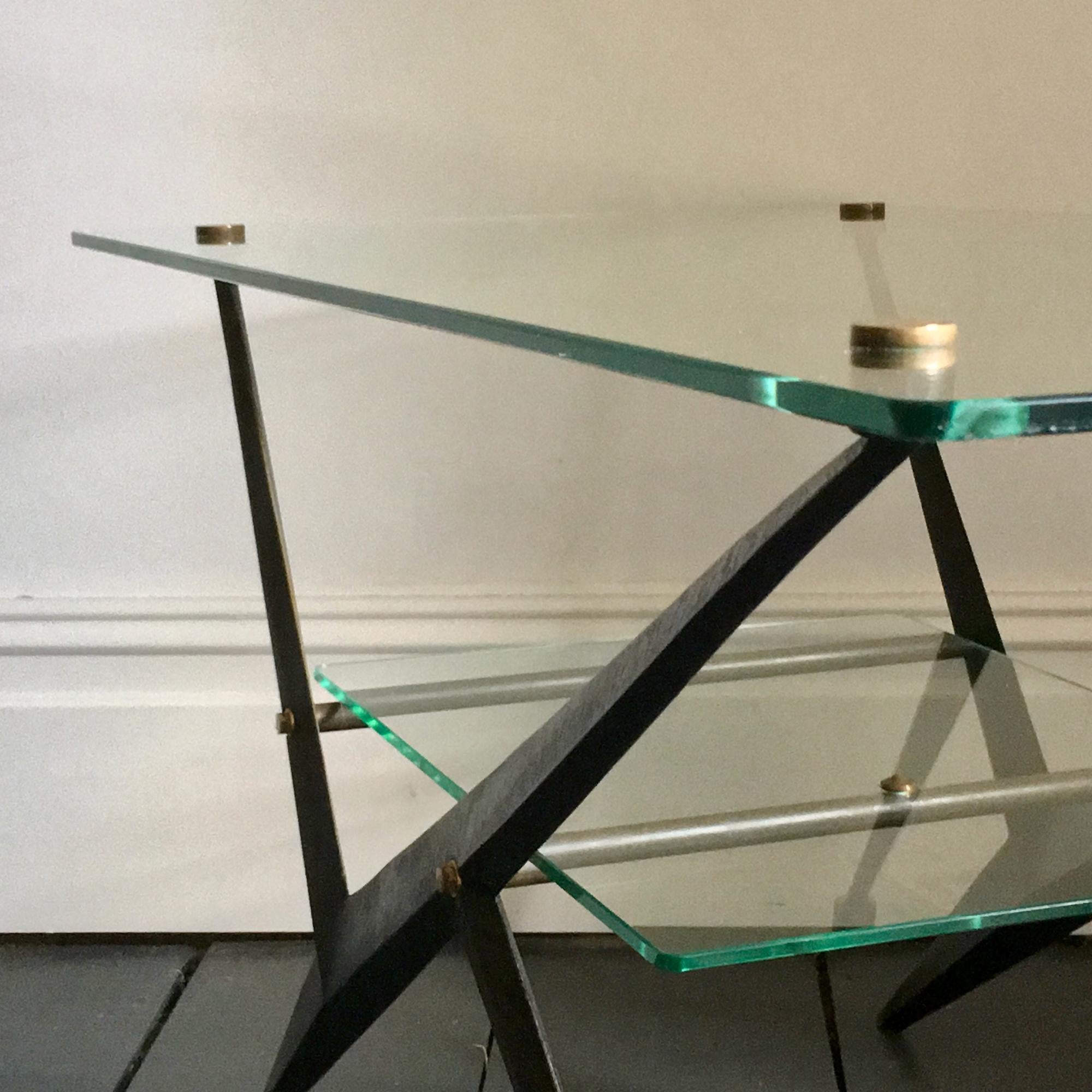 Mid-20th Century Coffee Table with Glass Tiers and Black Frame by Angelo Ostuni In Good Condition In London, GB