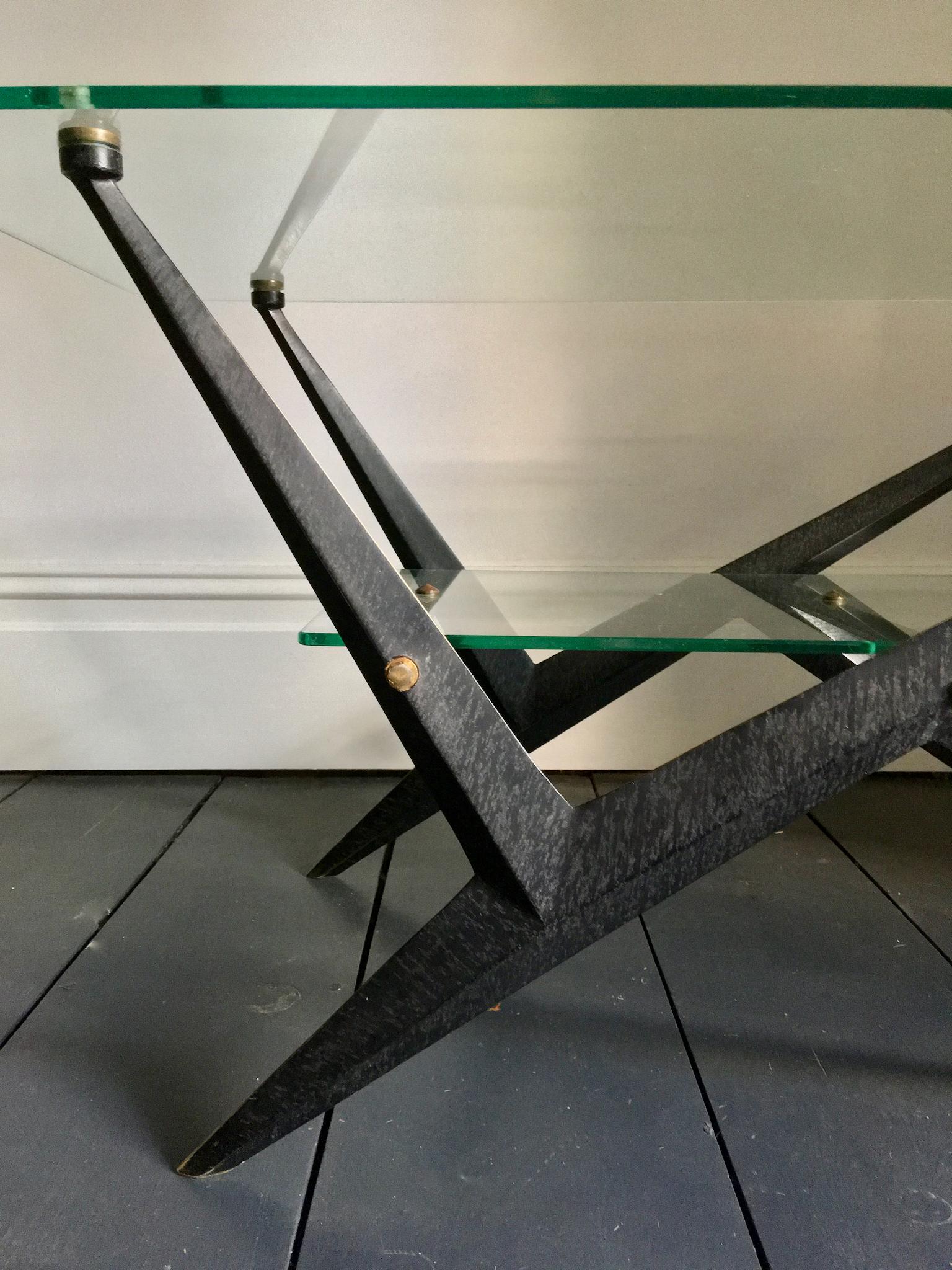 Mid-20th Century Coffee Table with Glass Tiers and Black Frame by Angelo Ostuni 1